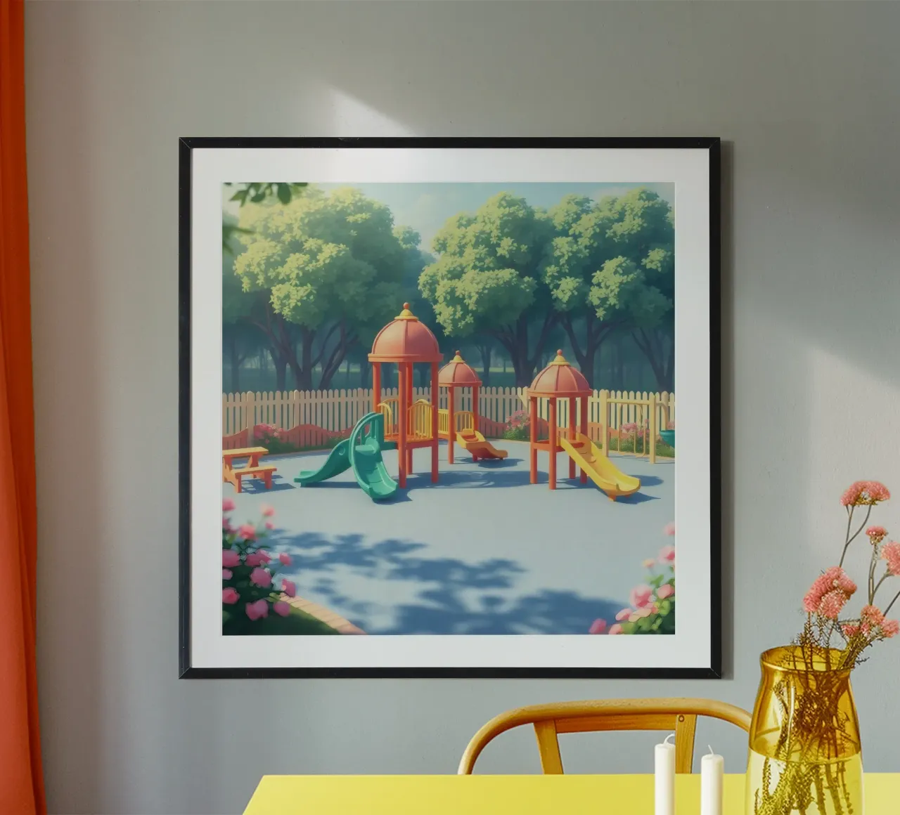 aire de jeux remplie de toboggans et de structures de jeux colorés poster de DesignDoodle