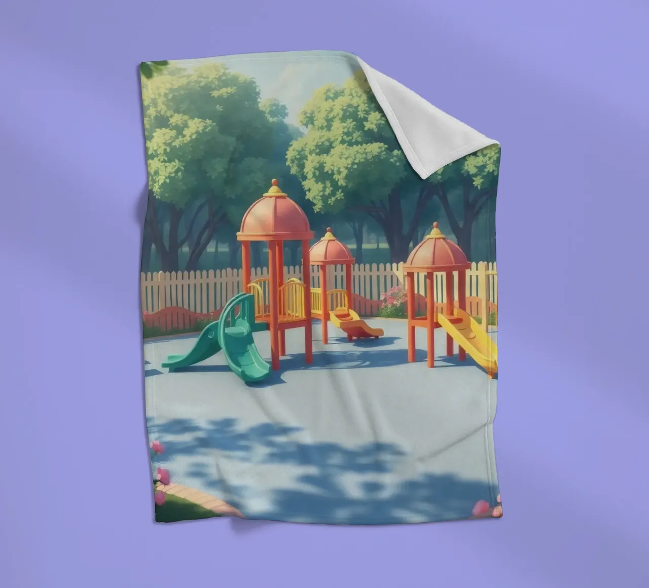 playground filled with colorful slides and play structures fleece blanket by DesignDoodle