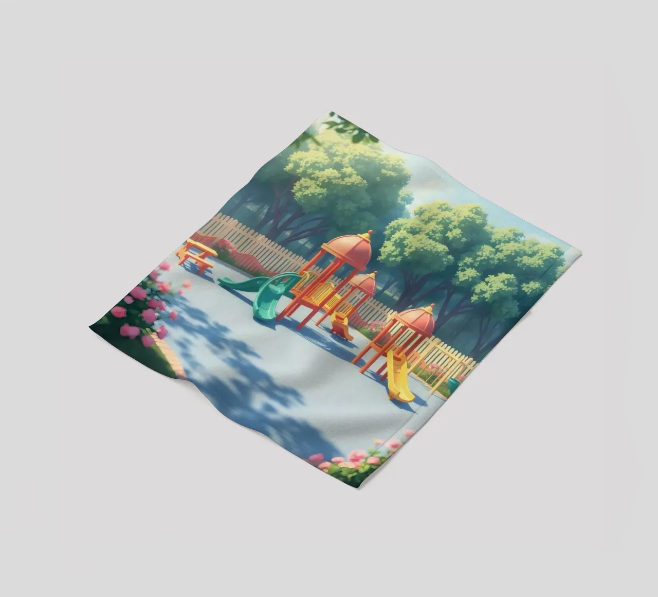 parco giochi pieno di scivoli colorati e strutture di gioco coperta in pile da DesignDoodle