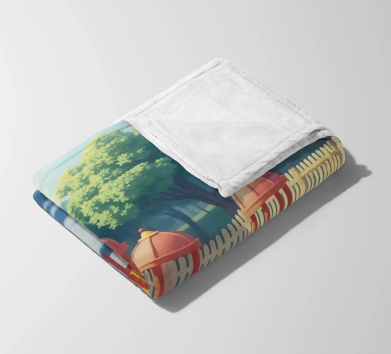 playground filled with colorful slides and play structures fleece blanket by DesignDoodle