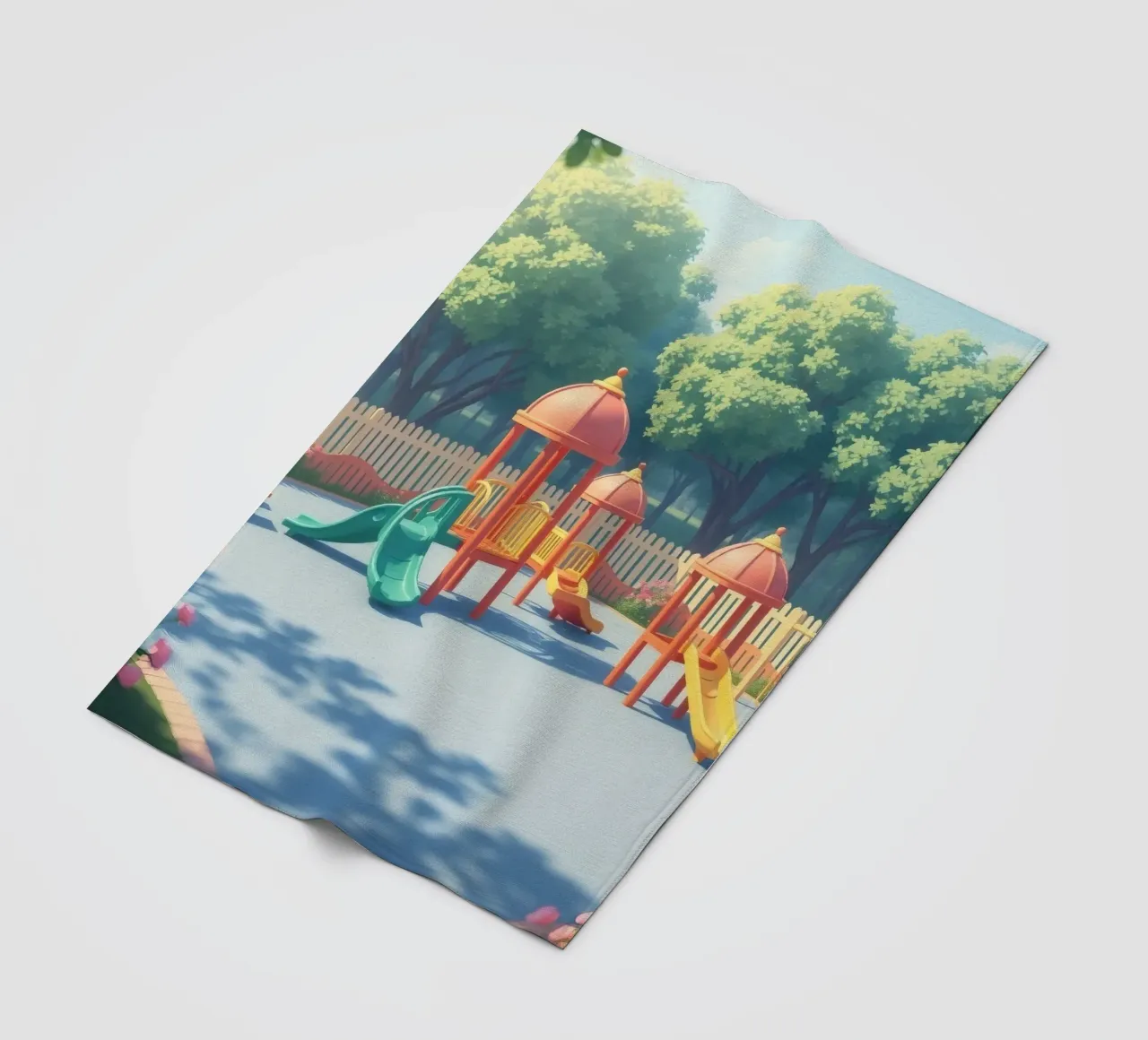 parco giochi pieno di scivoli colorati e strutture di gioco coperta in pile da DesignDoodle