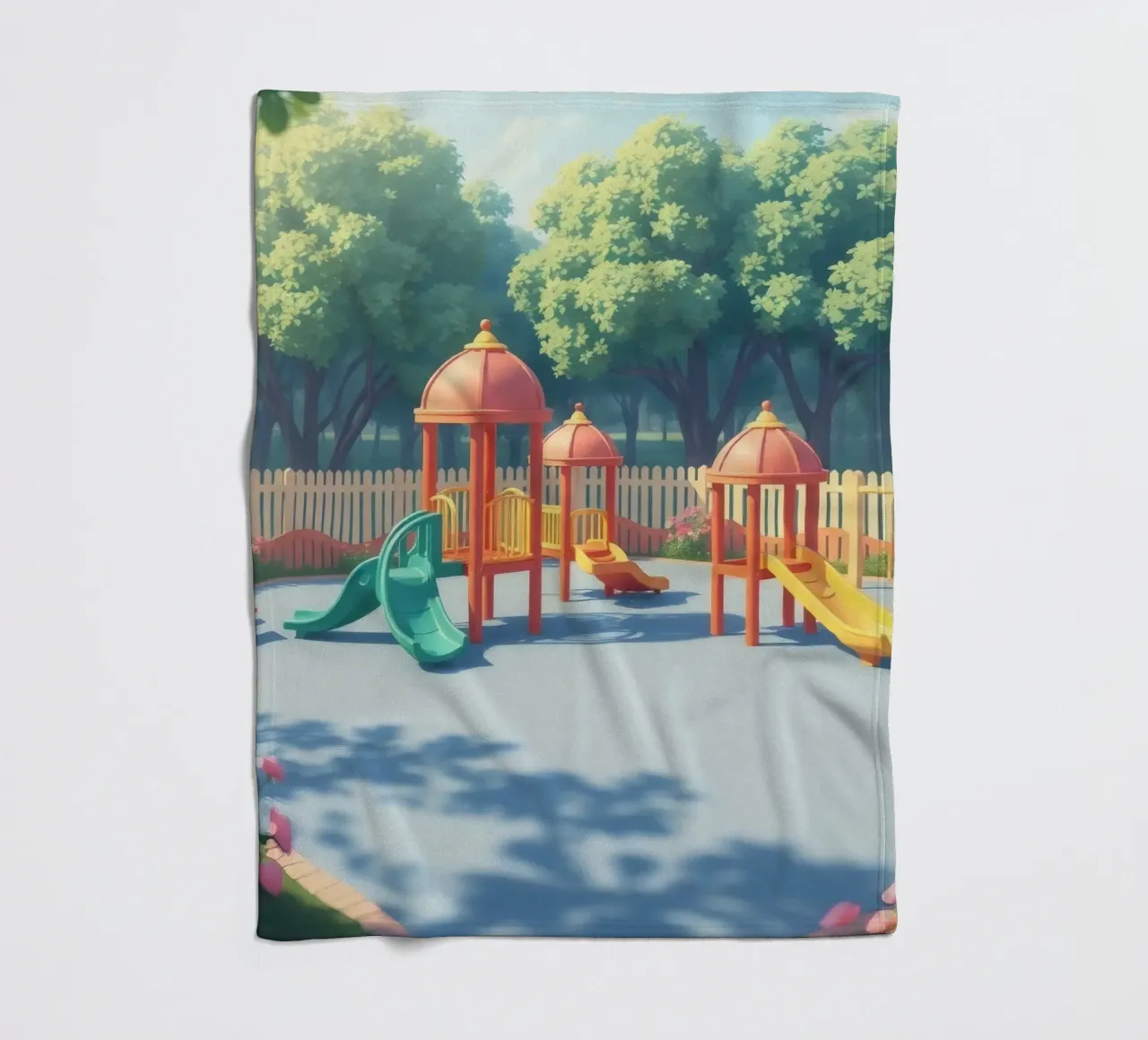 parco giochi pieno di scivoli colorati e strutture di gioco coperta in pile da DesignDoodle