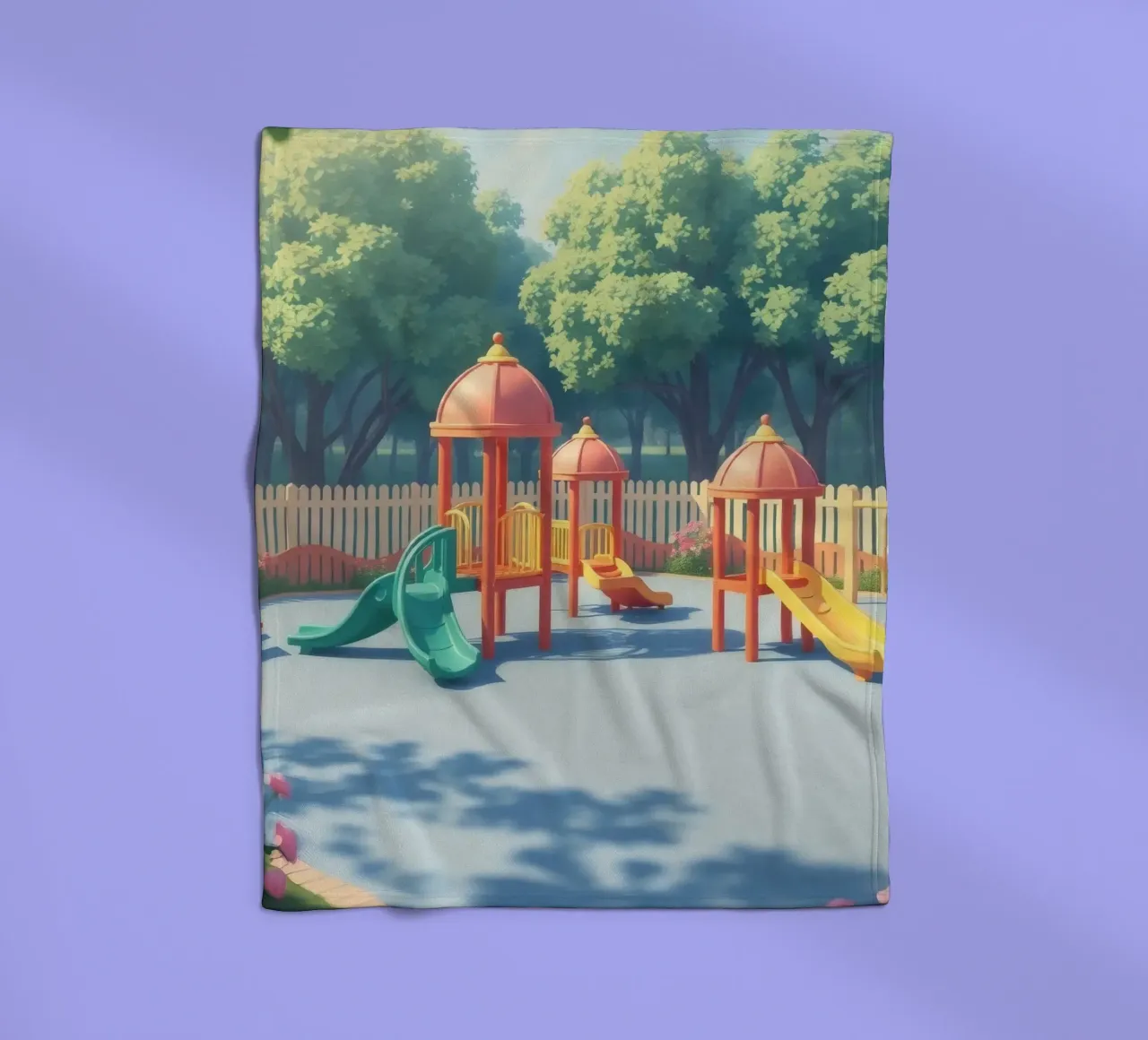 parco giochi pieno di scivoli colorati e strutture di gioco coperta in pile da DesignDoodle