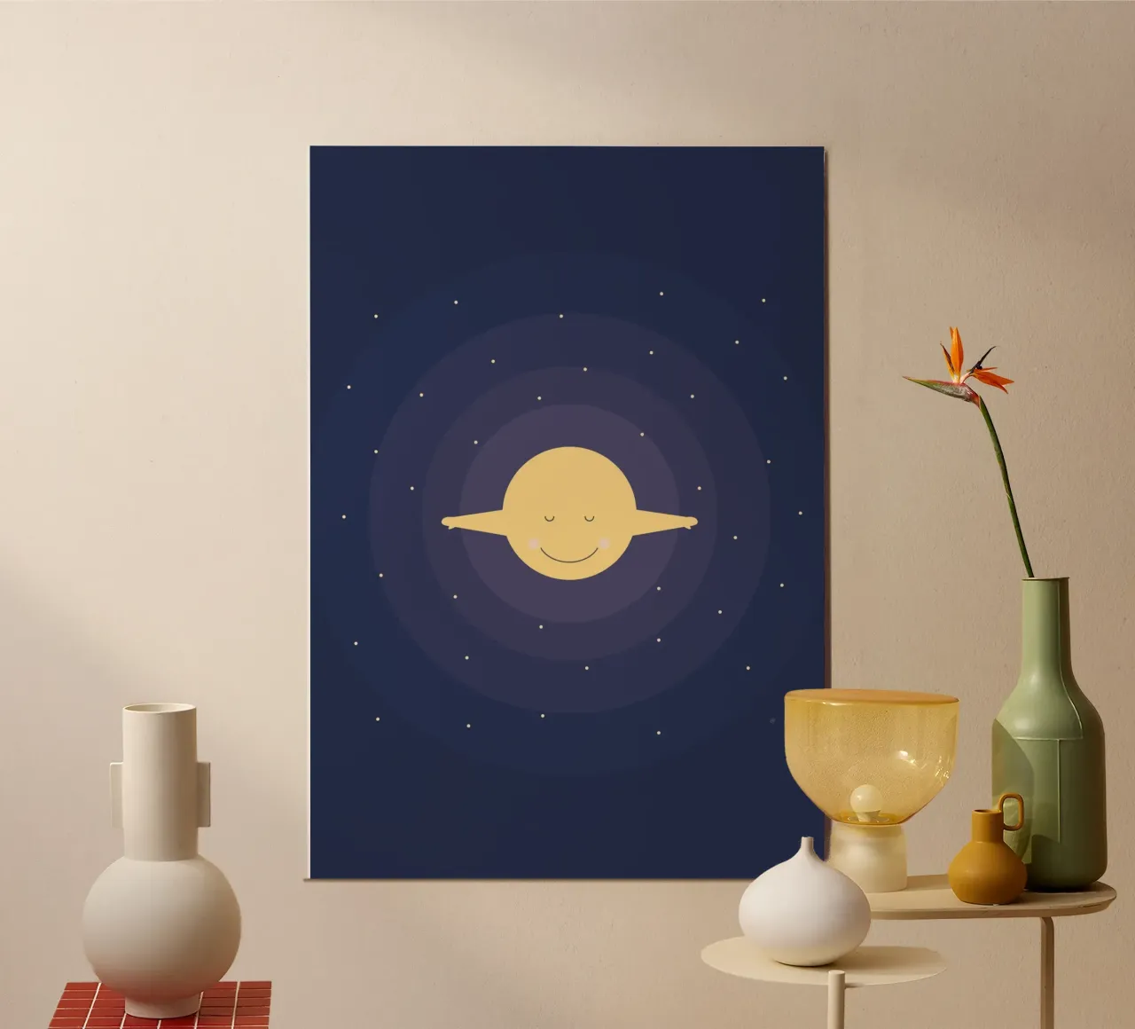 La luna si prende cura di te poster con telaio in legno da Carolin Vonhoff