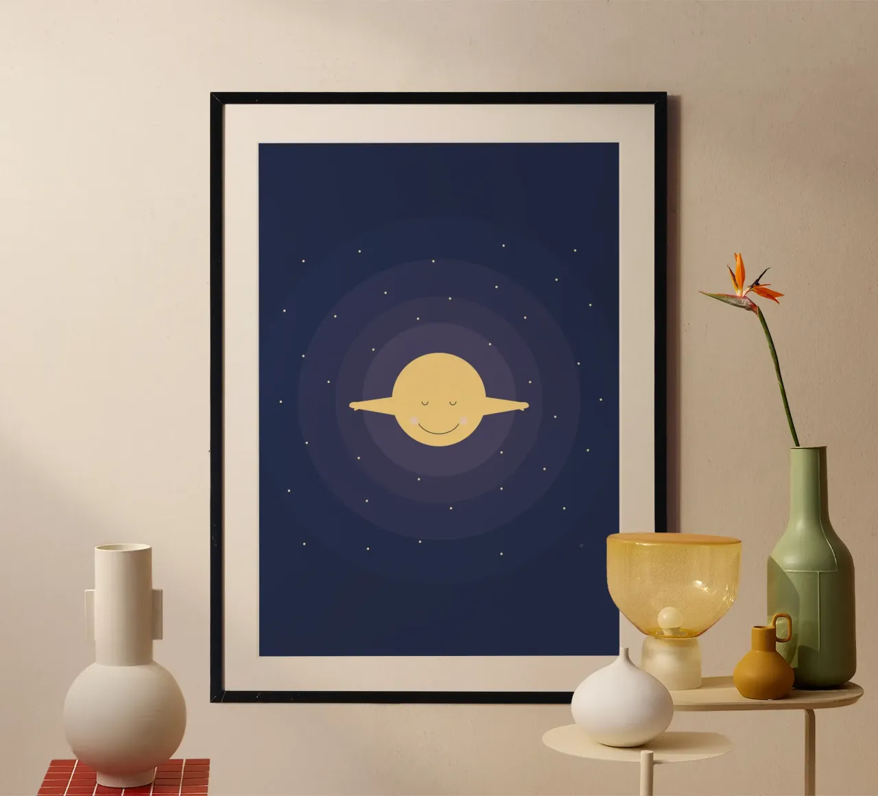 La luna si prende cura di te poster con telaio in legno da Carolin Vonhoff