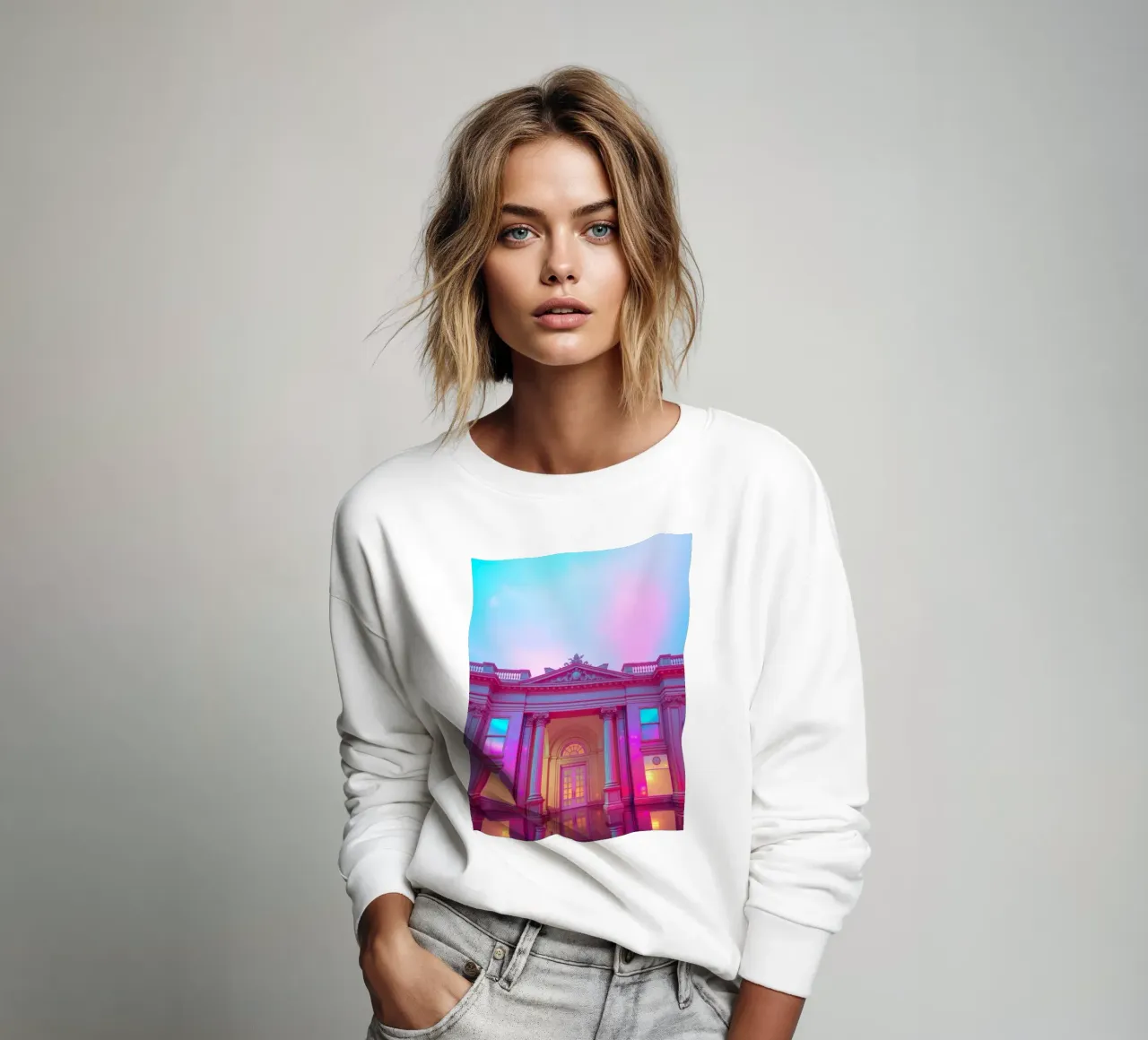 Vue architecturale étonnante d'un bâtiment historique illuminé sweat de DesignDoodle