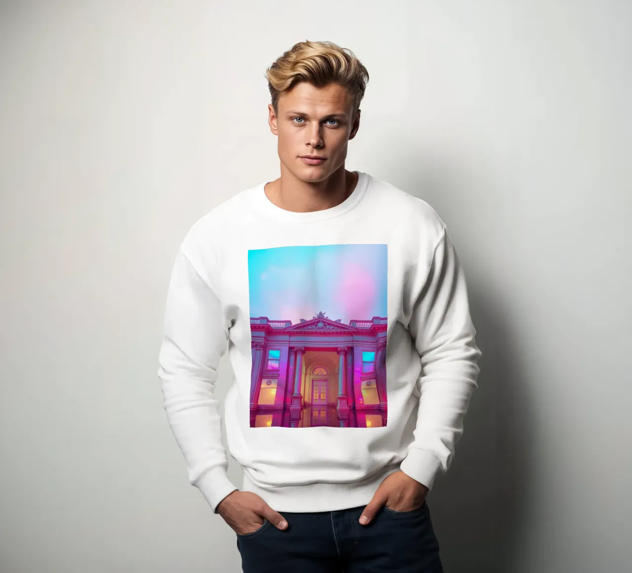 Vue architecturale étonnante d'un bâtiment historique illuminé sweat de DesignDoodle