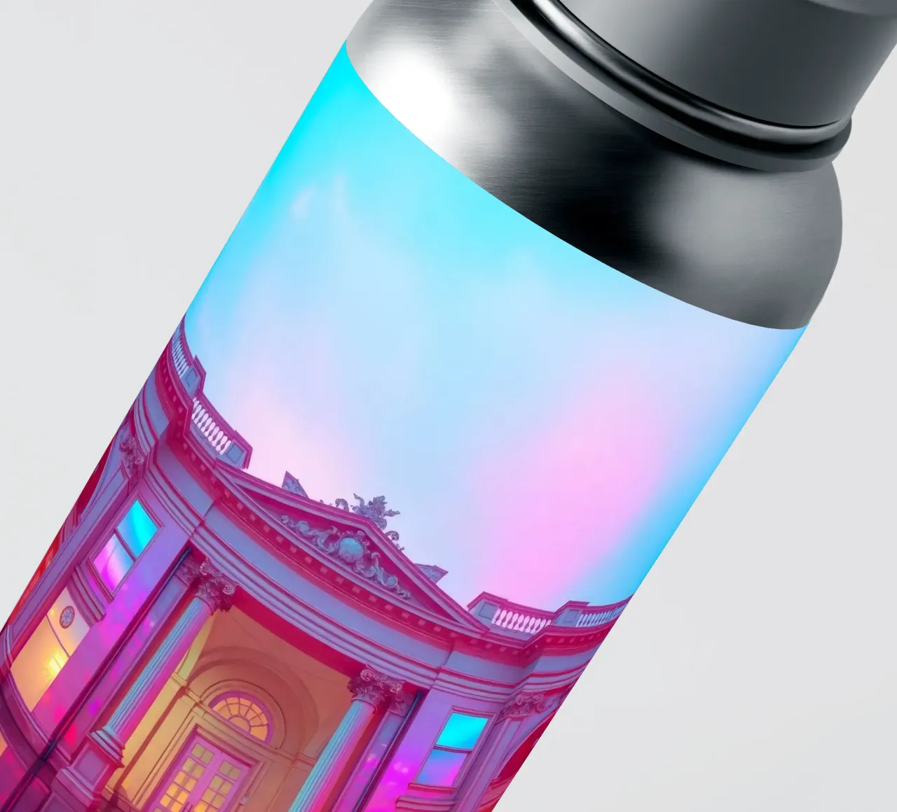 Vue architecturale étonnante d'un bâtiment historique illuminé autocollant de DesignDoodle