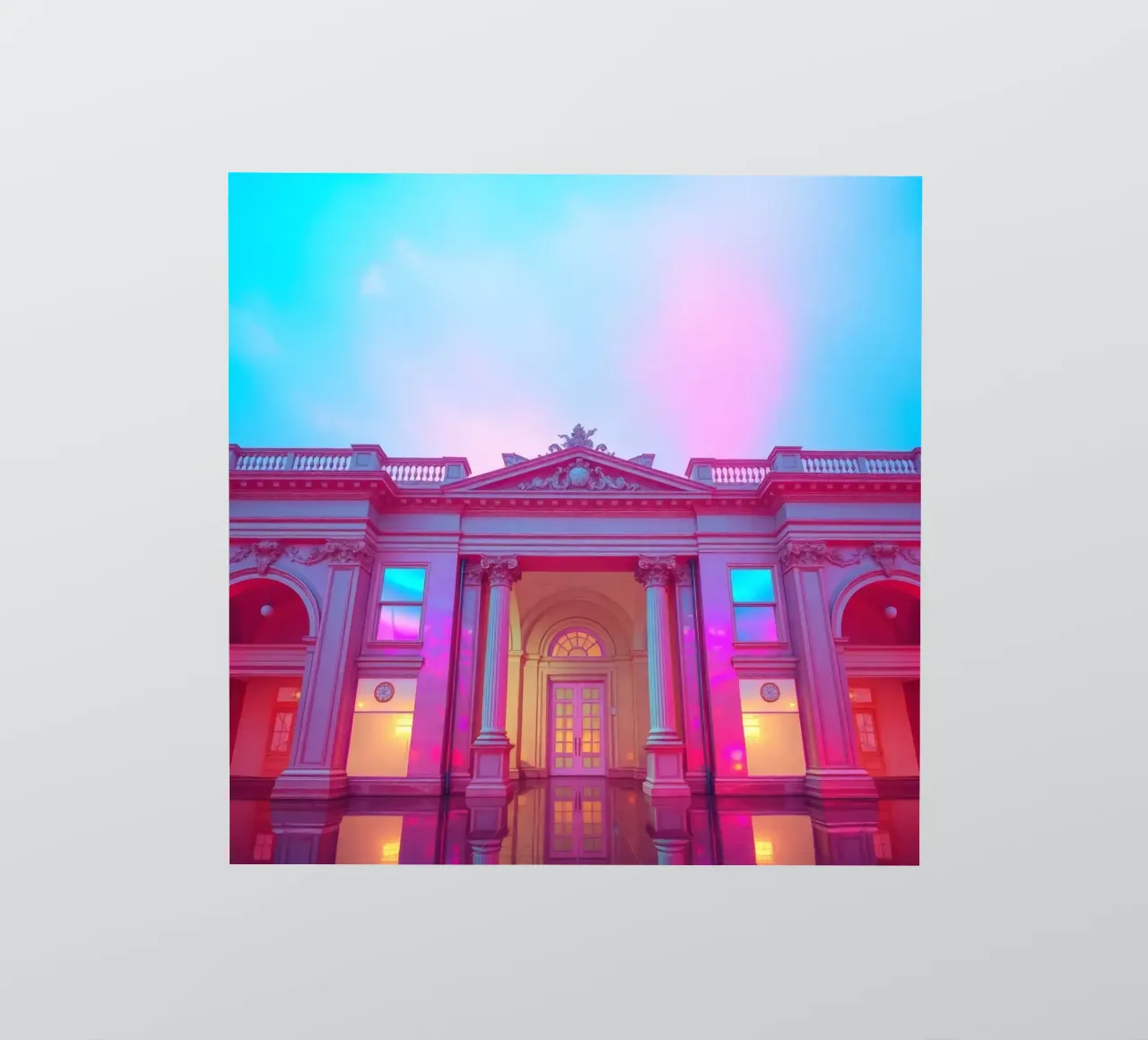 Vue architecturale étonnante d'un bâtiment historique illuminé autocollant de DesignDoodle