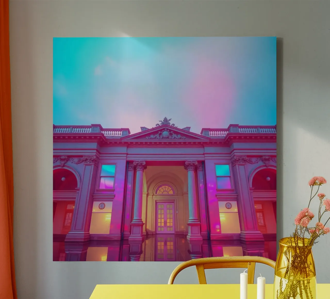 Stunning architectural view of a historic building illuminat canvas by DesignDoodle