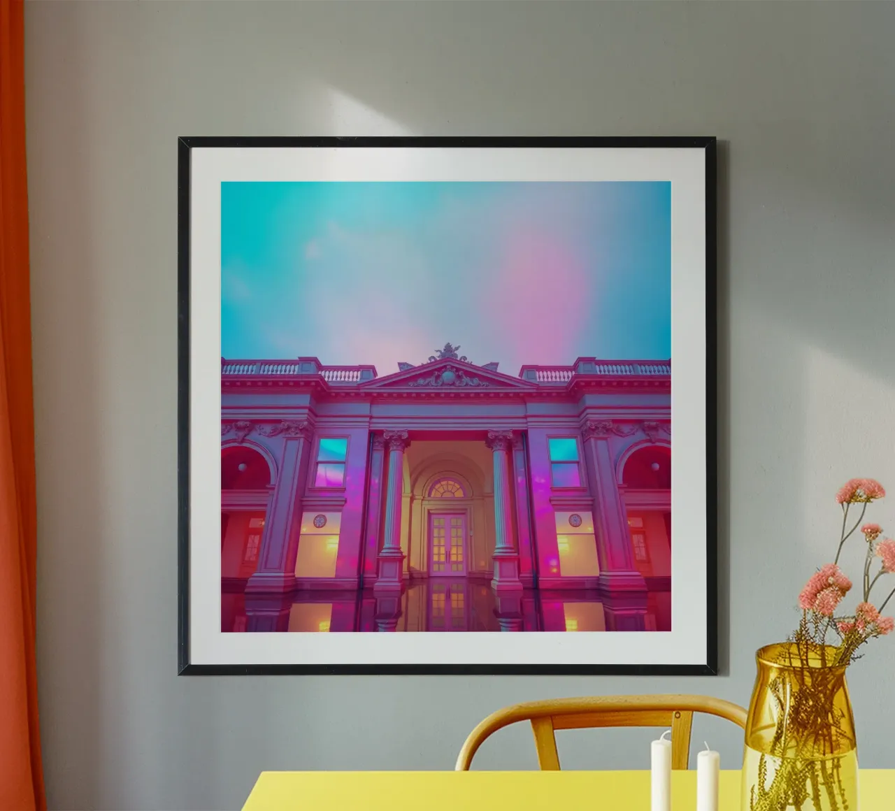 Vue architecturale étonnante d'un bâtiment historique illuminé hahnemühle de DesignDoodle