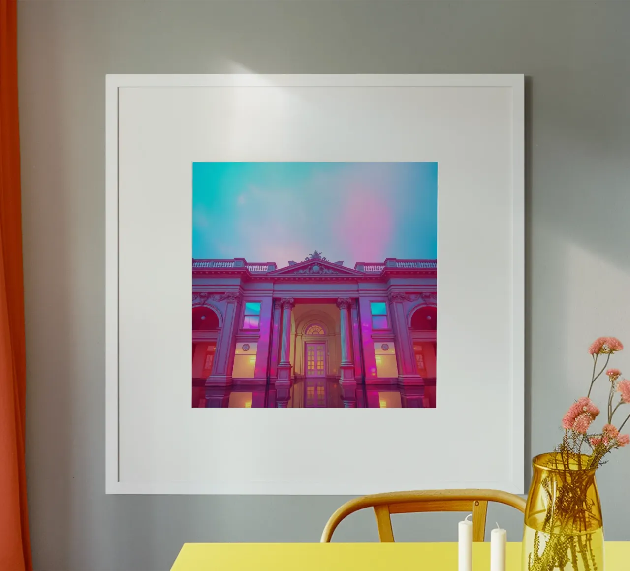 Vue architecturale étonnante d'un bâtiment historique illuminé hahnemühle de DesignDoodle