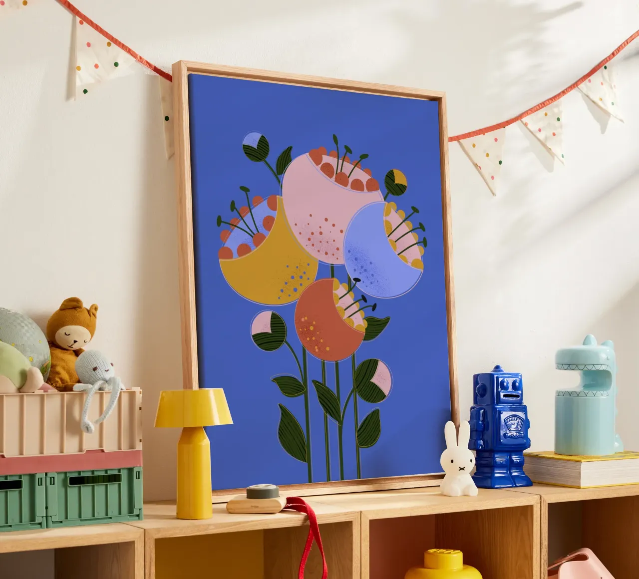 Moderne abstracte bloemenprint - Kleurrijk wanddecor canvas met Baklijst van showmemars