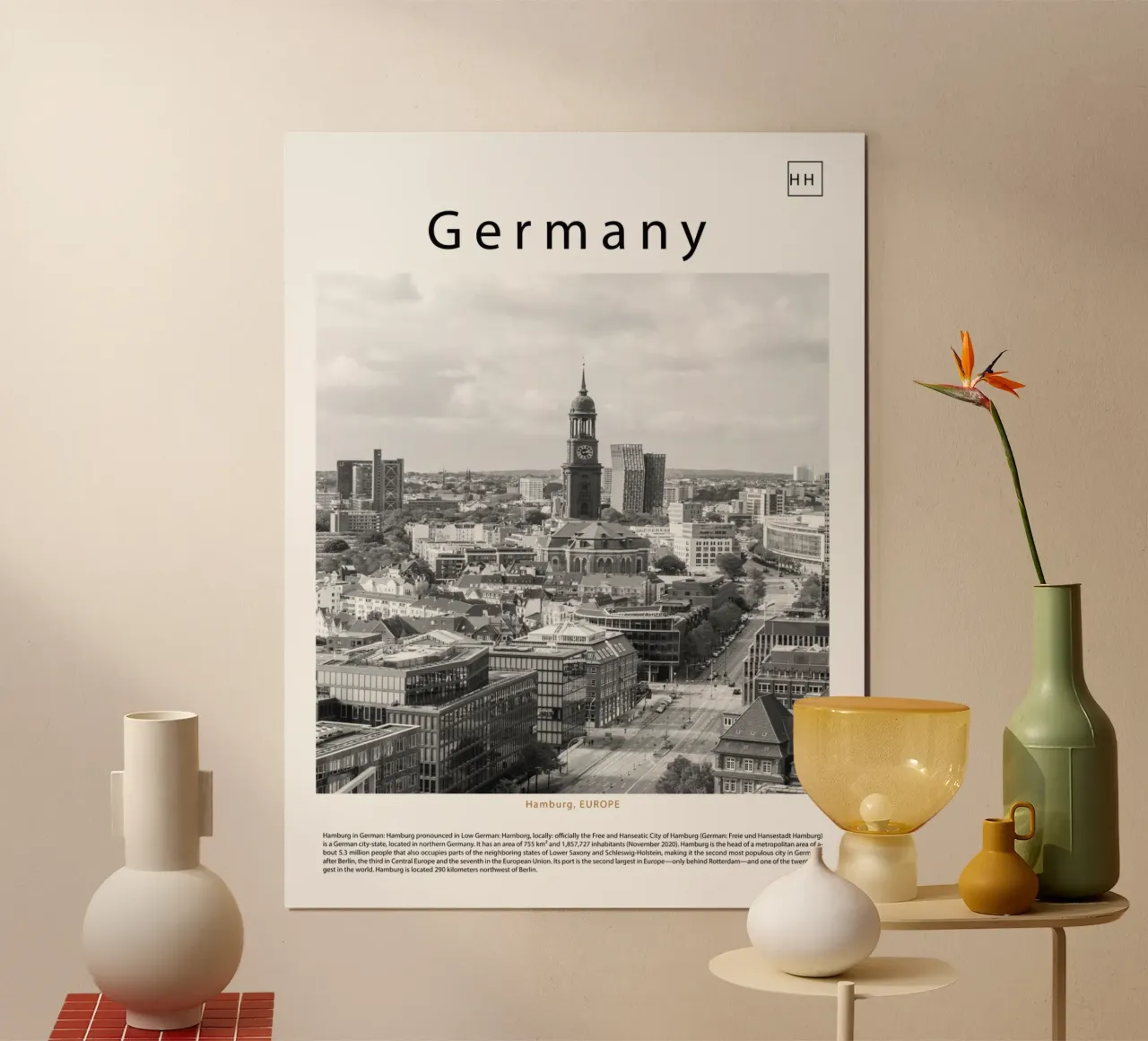 Arte da parete da Amburgo, Germania poster con telaio in plastica da ✈ world in frame