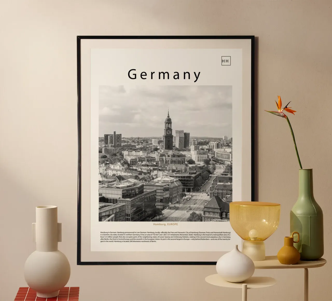 Arte da parete da Amburgo, Germania poster con telaio in plastica da ✈ world in frame