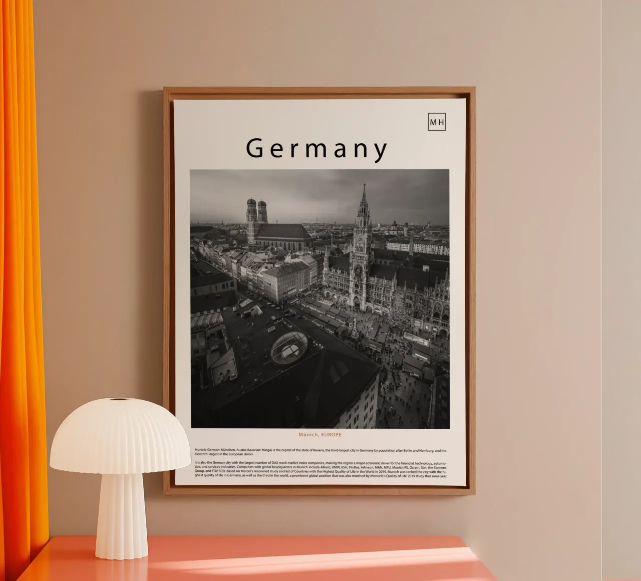 Muurkunst uit München, Duitsland canvas met Baklijst van ✈ world in frame