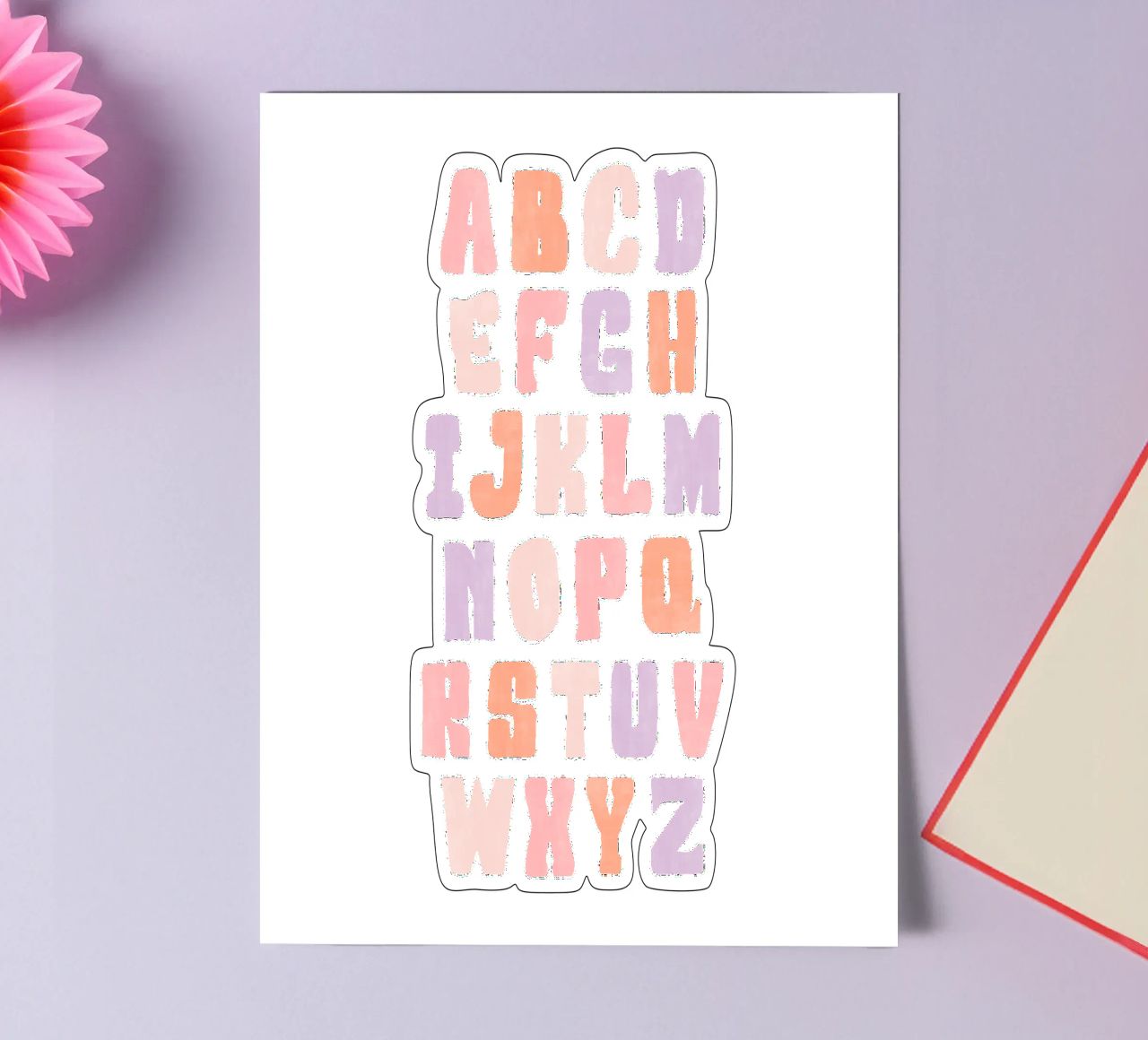 Alphabet Print, Educational Kids Art, Playroom Decor, Pastel sticker sheet by ABC Prints
