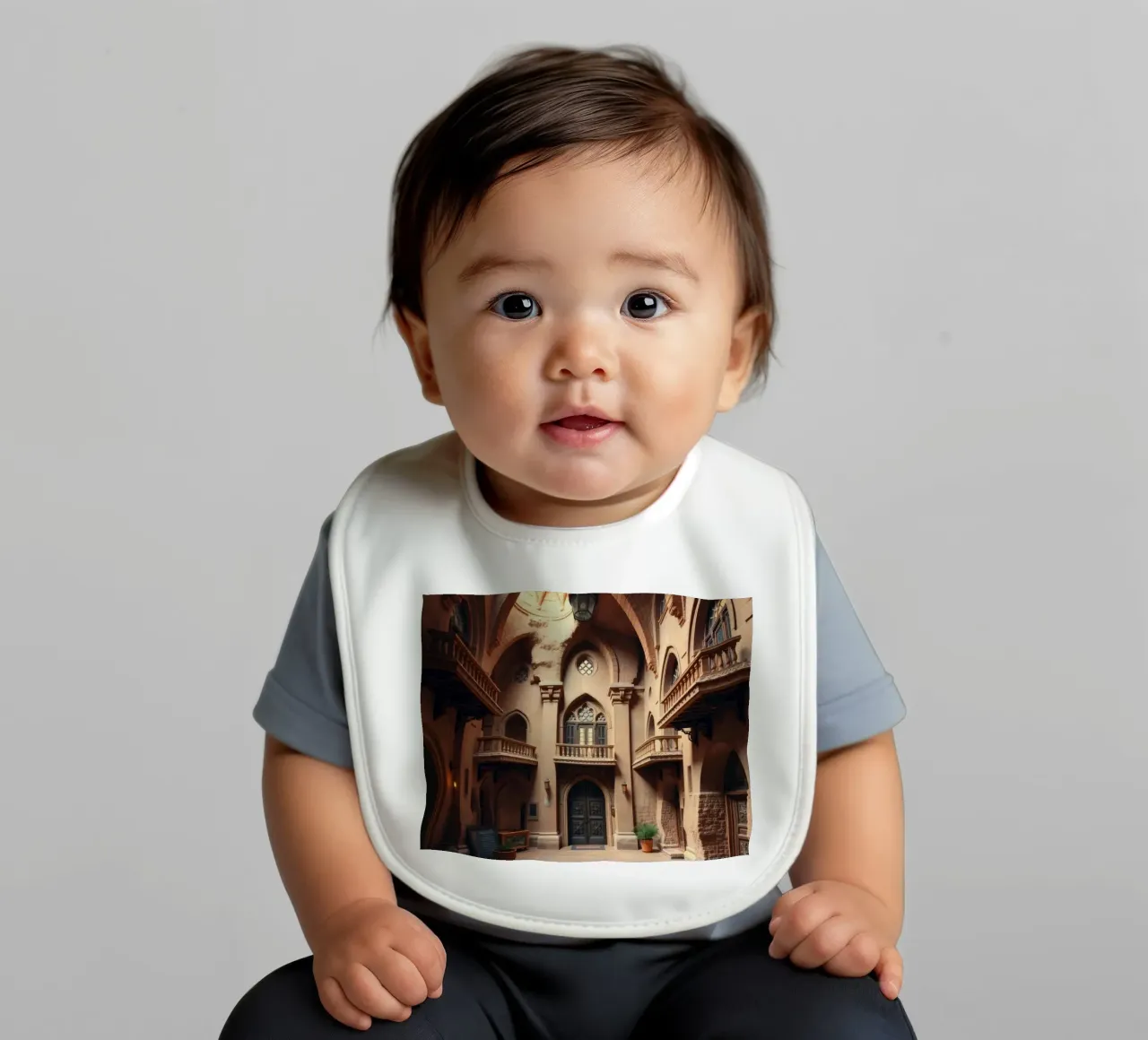 Architectural beauty of an ancient courtyard baby bib by DesignDoodle