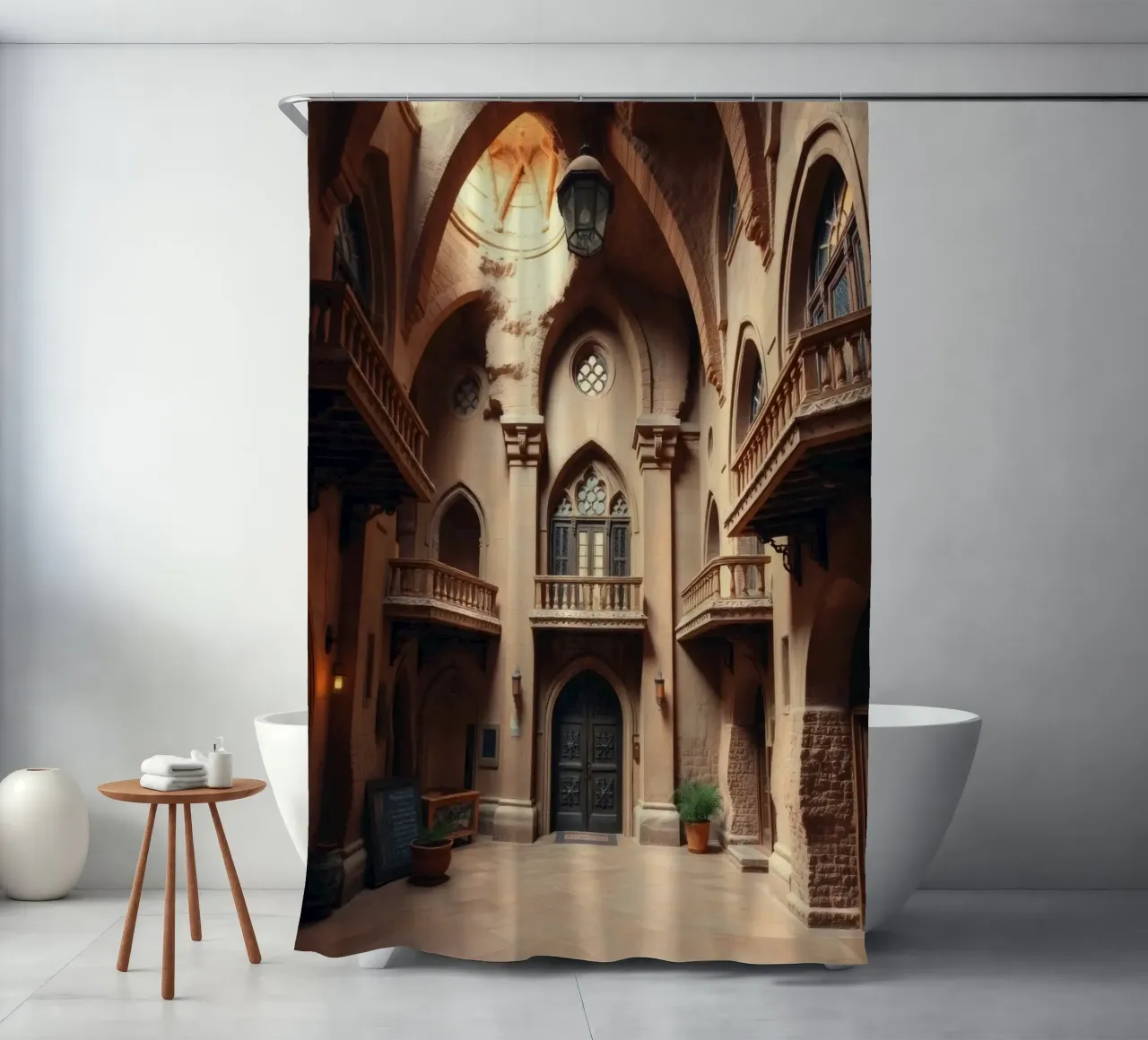Architectural beauty of an ancient courtyard shower curtain by DesignDoodle