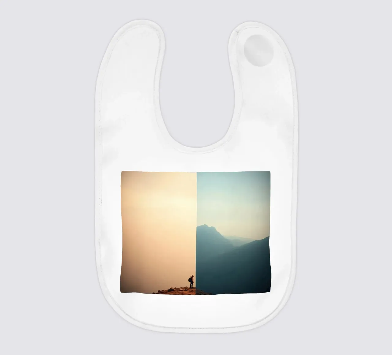 Transition between two worlds while hiking a mountain at sun baby bib by DesignDoodle
