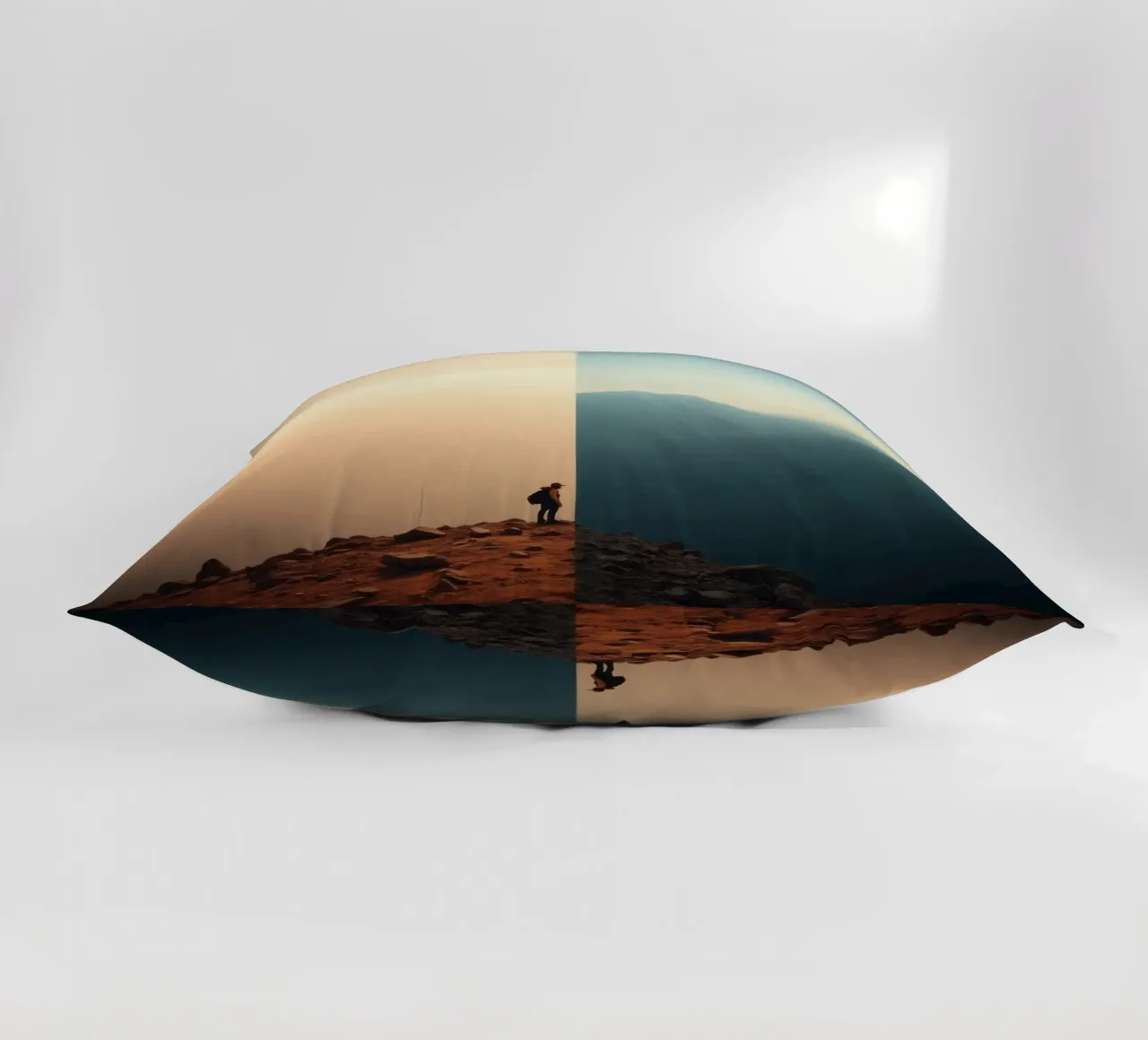 Transition between two worlds while hiking a mountain at sun decorative cushion by DesignDoodle