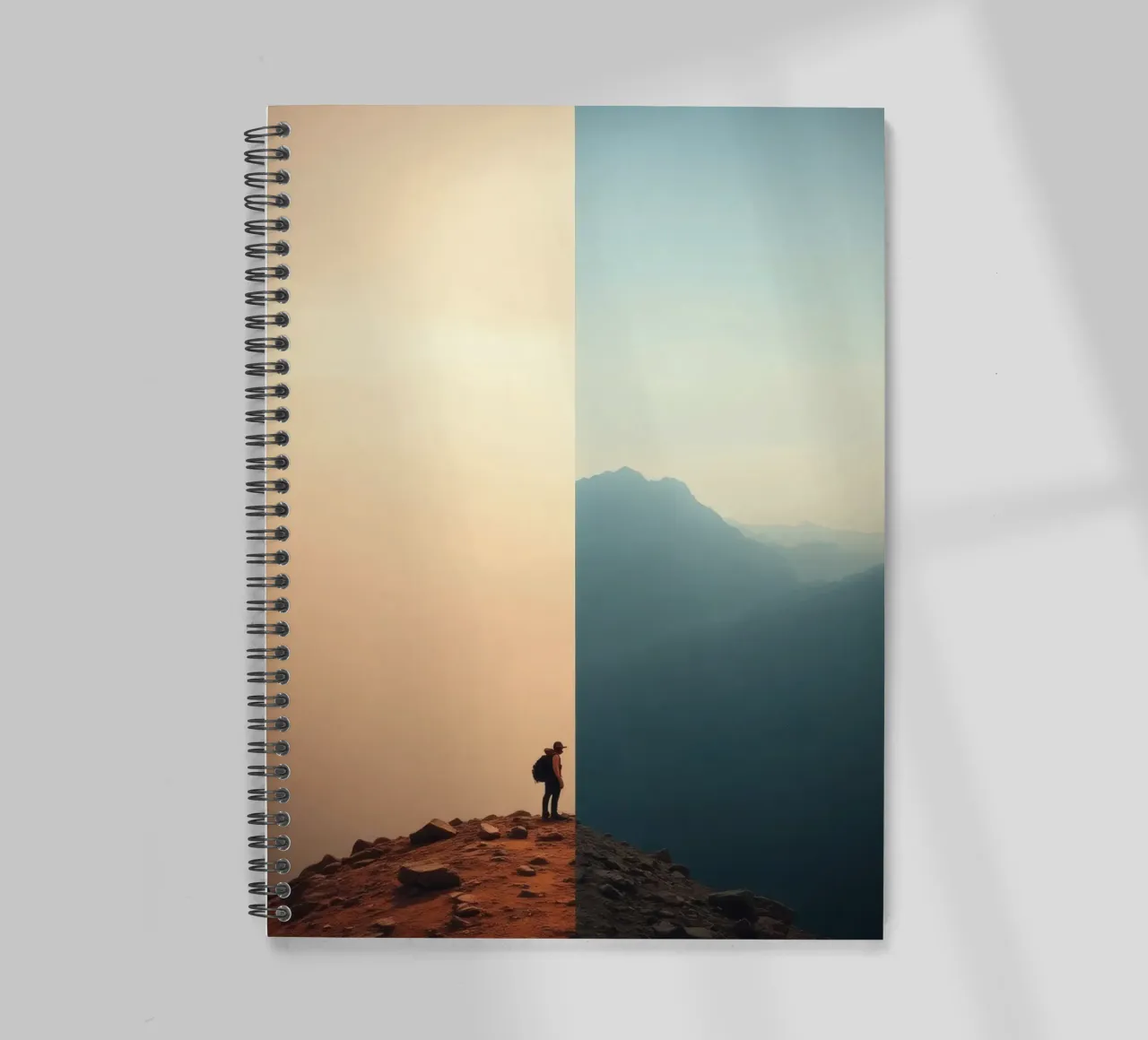 Transition between two worlds while hiking a mountain at sun spiral notebook by DesignDoodle