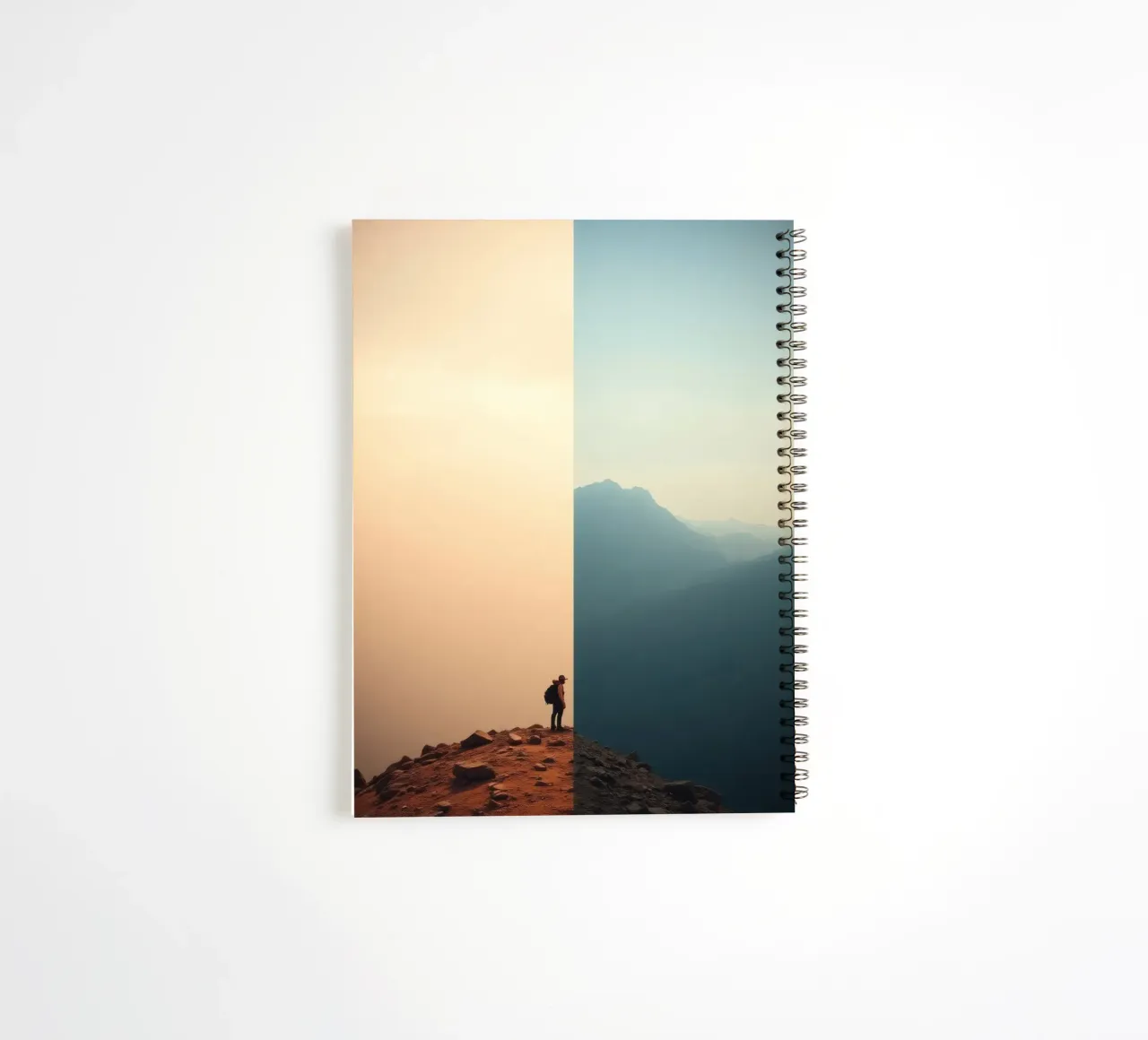Transition between two worlds while hiking a mountain at sun spiral notebook by DesignDoodle