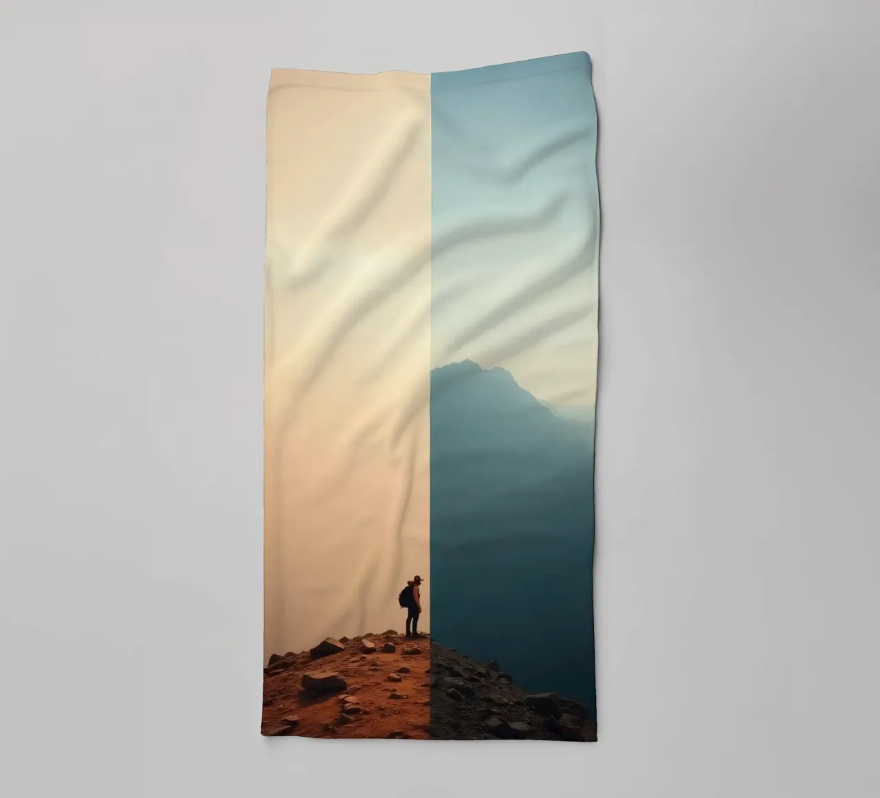 Transition between two worlds while hiking a mountain at sun towel by DesignDoodle