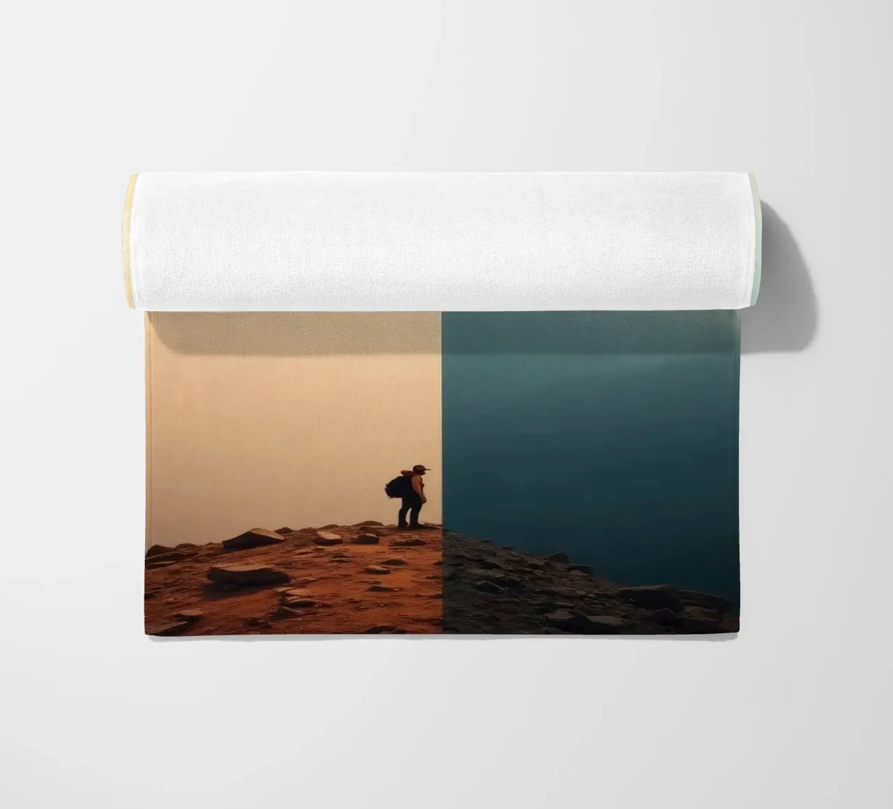 Transition between two worlds while hiking a mountain at sun beach towel by DesignDoodle