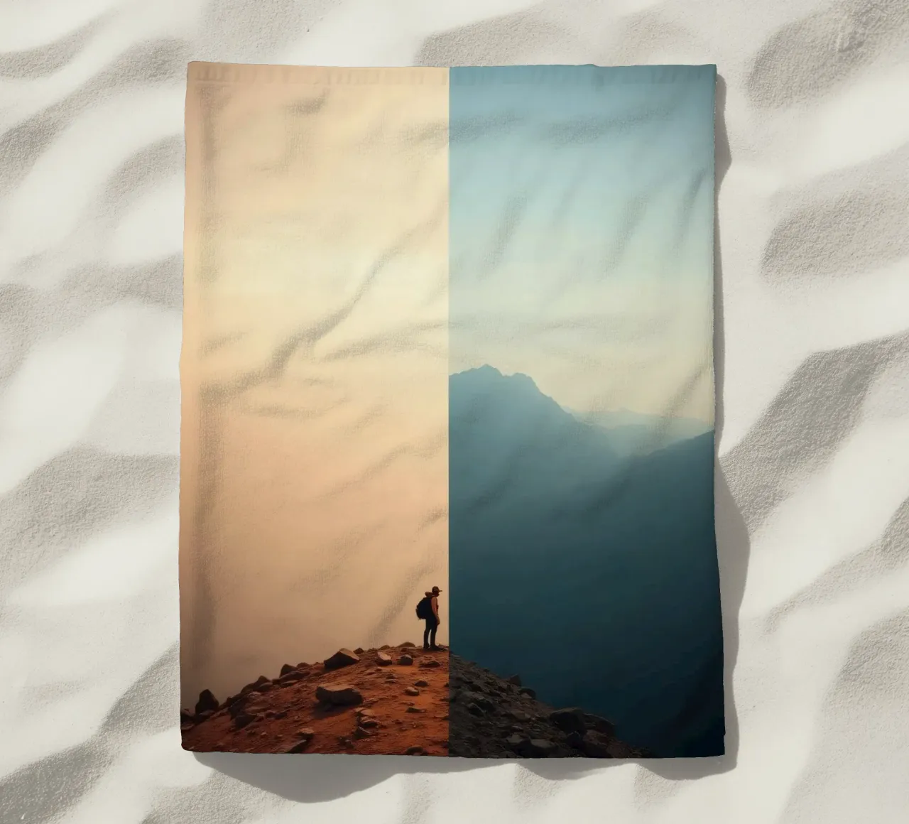 Transition between two worlds while hiking a mountain at sun beach towel by DesignDoodle