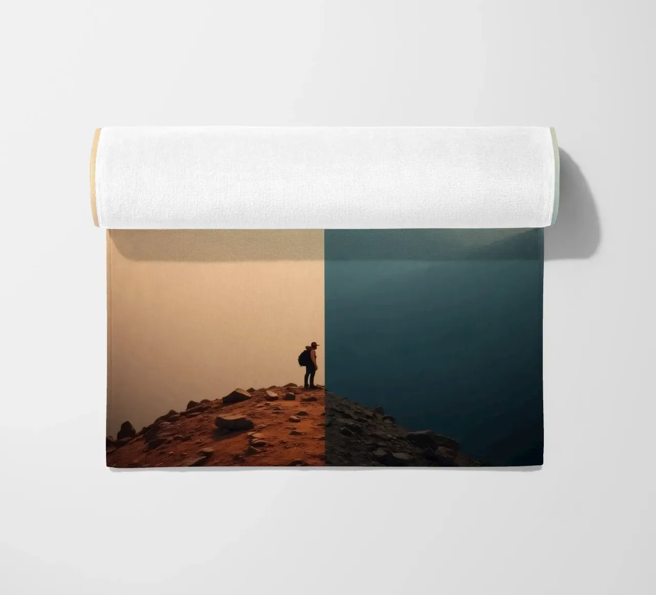 Transition between two worlds while hiking a mountain at sun beach towel by DesignDoodle