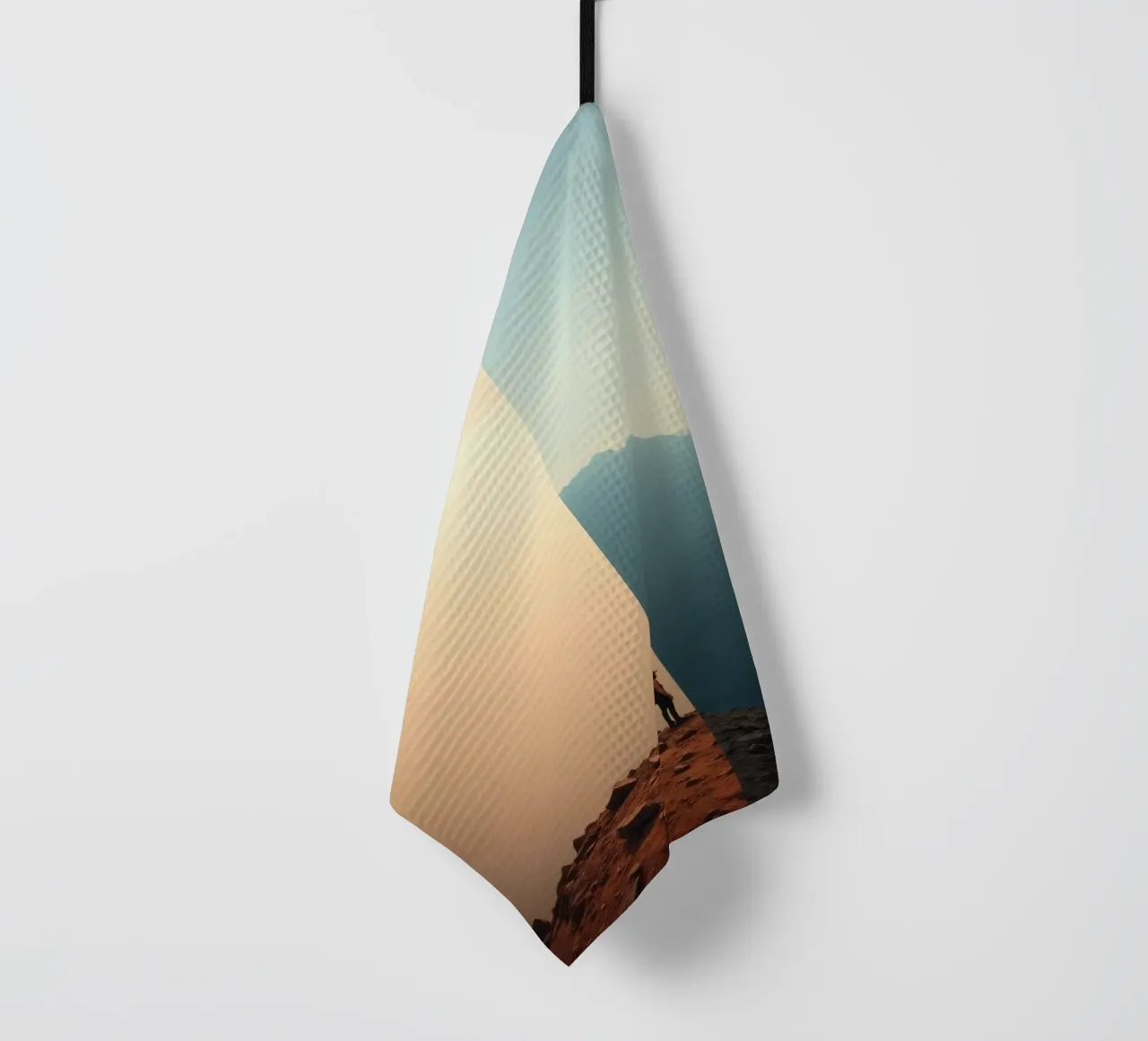 Transition between two worlds while hiking a mountain at sun tea towel by DesignDoodle