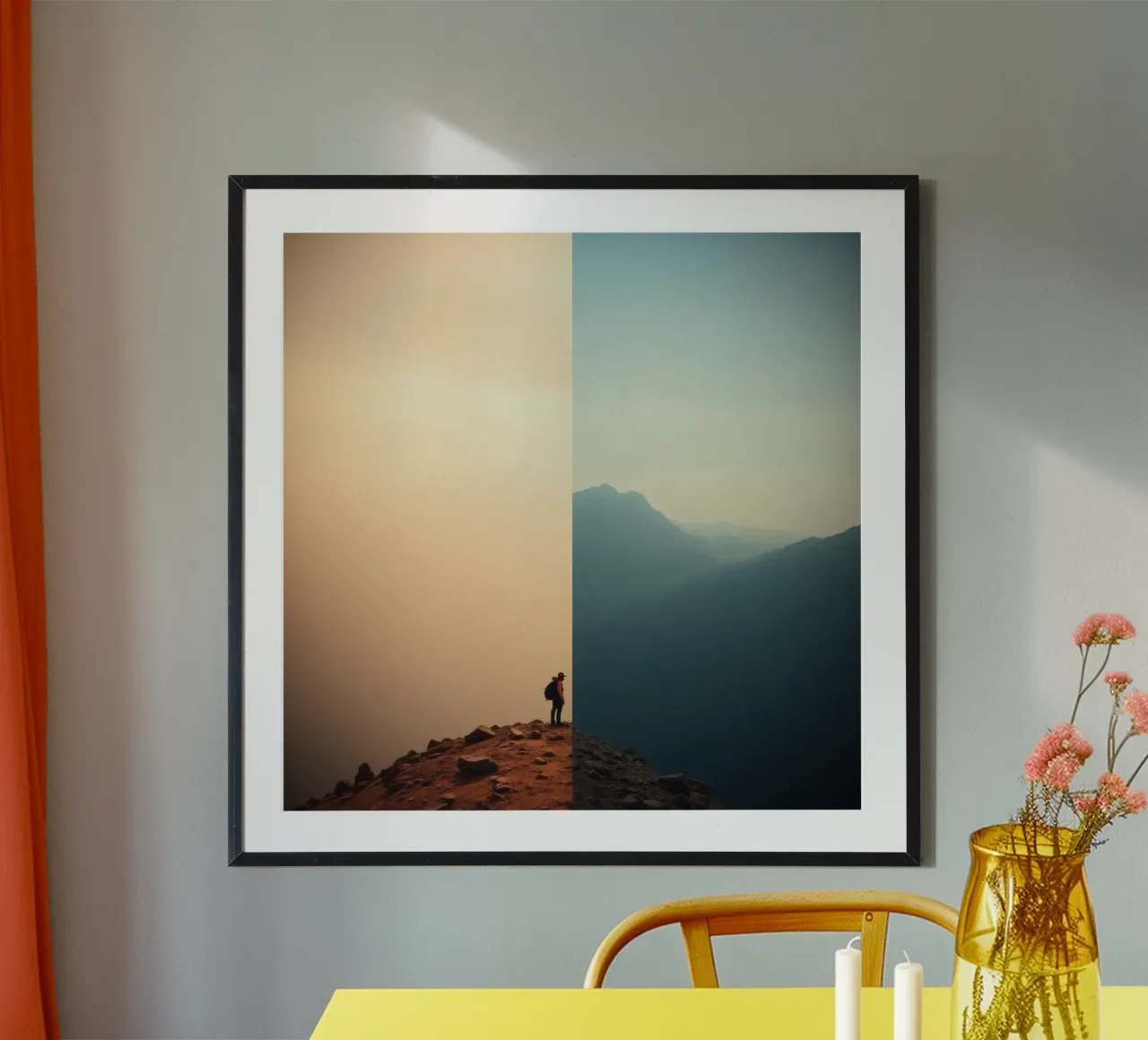 Transition between two worlds while hiking a mountain at sun hahnemühle by DesignDoodle