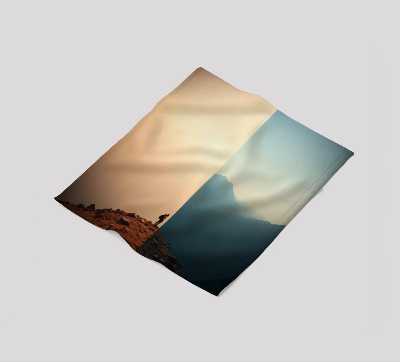 Transition between two worlds while hiking a mountain at sun fleece blanket by DesignDoodle