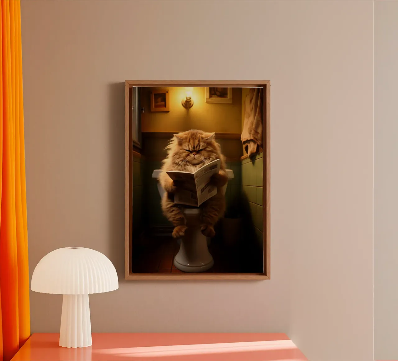 Gatto che legge le notizie nella toilette tela con Cornice a cassetta da Fleur de Lys