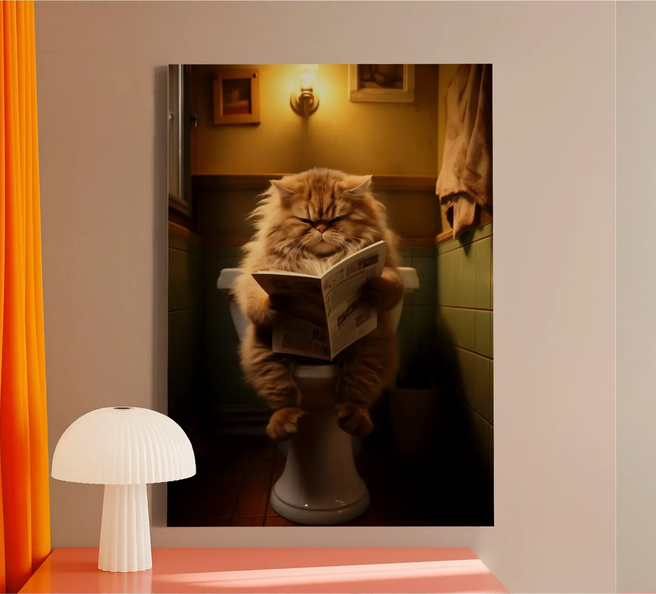 Gatto che legge le notizie nella toilette tela con Cornice a cassetta da Fleur de Lys