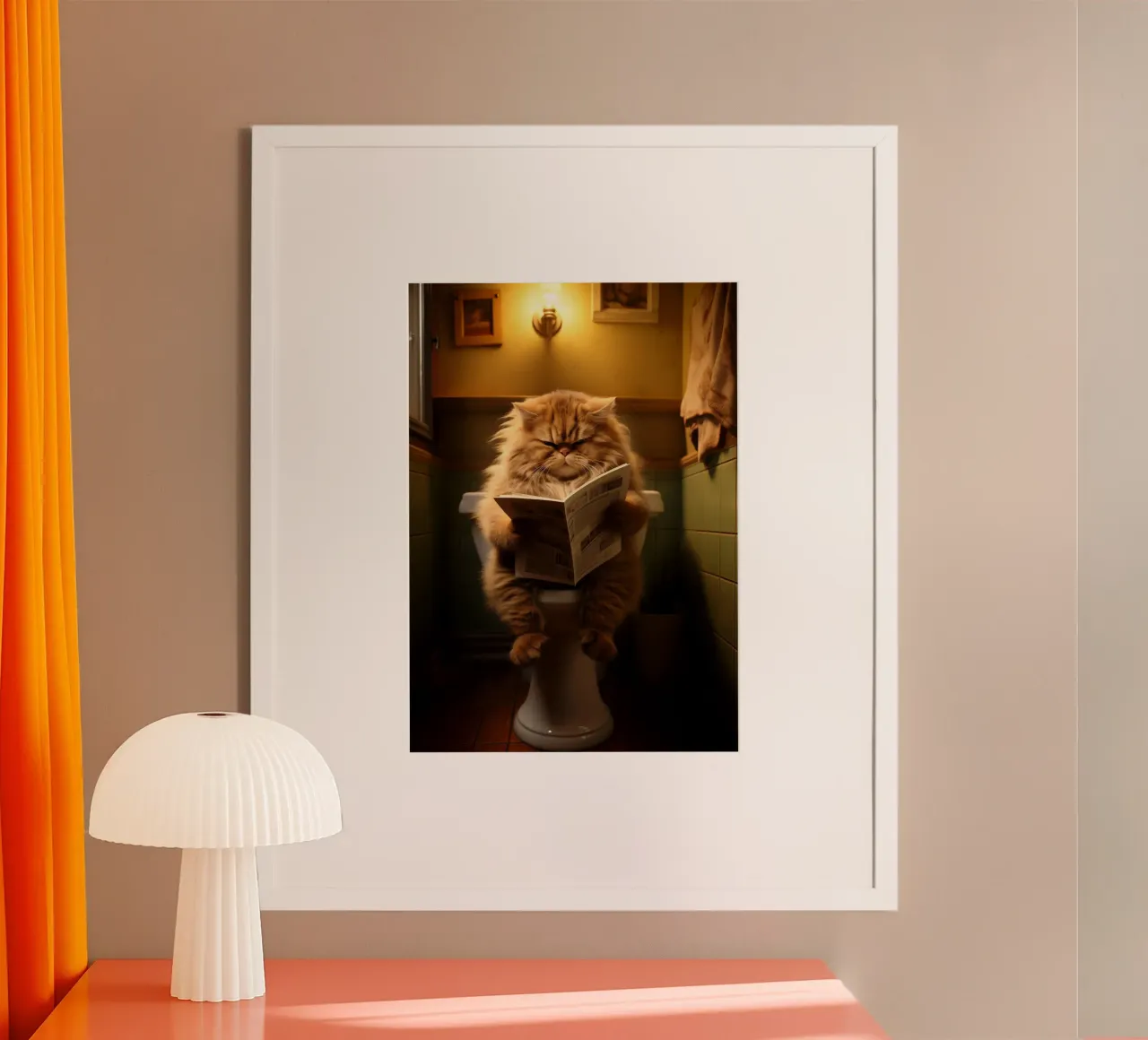 Gatto che legge le notizie nella toilette poster da Fleur de Lys