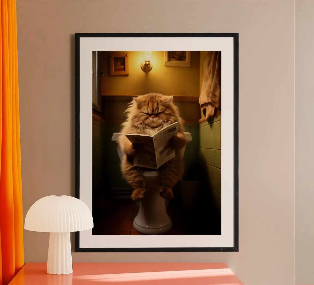 Gatto che legge le notizie nella toilette poster da Fleur de Lys