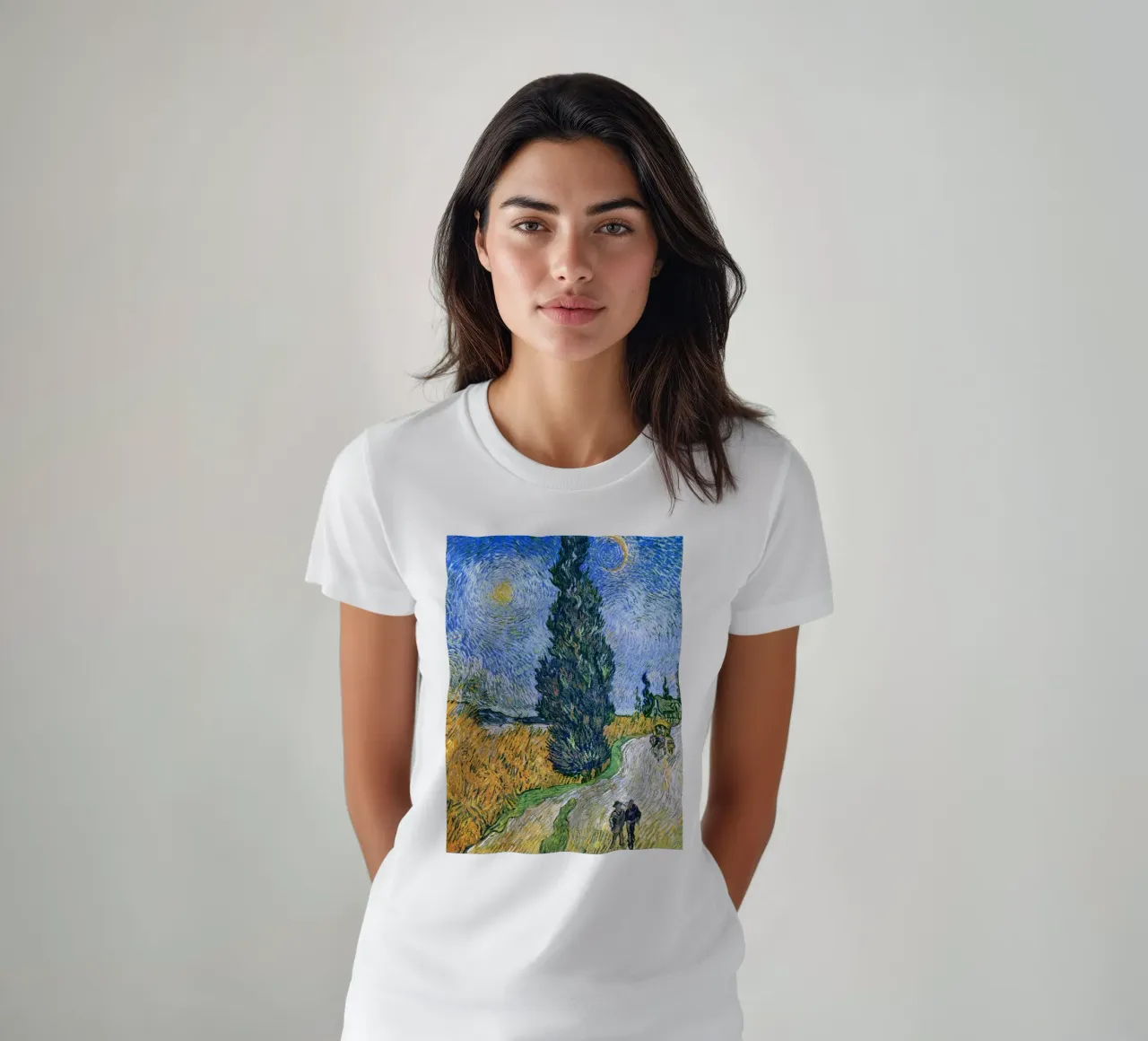 Vincent van Gogh - Strada con cipresso e stella (1890) t-shirt da Venus Art