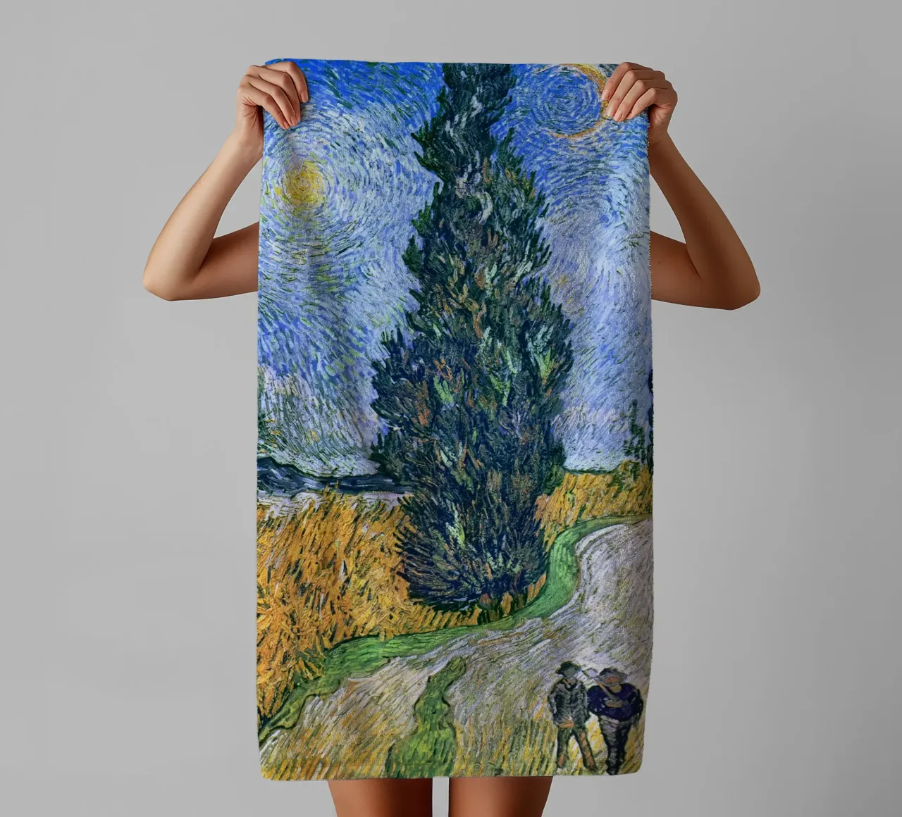 Vincent van Gogh – Road with Cypress and Star (1890) towel by Venus Art