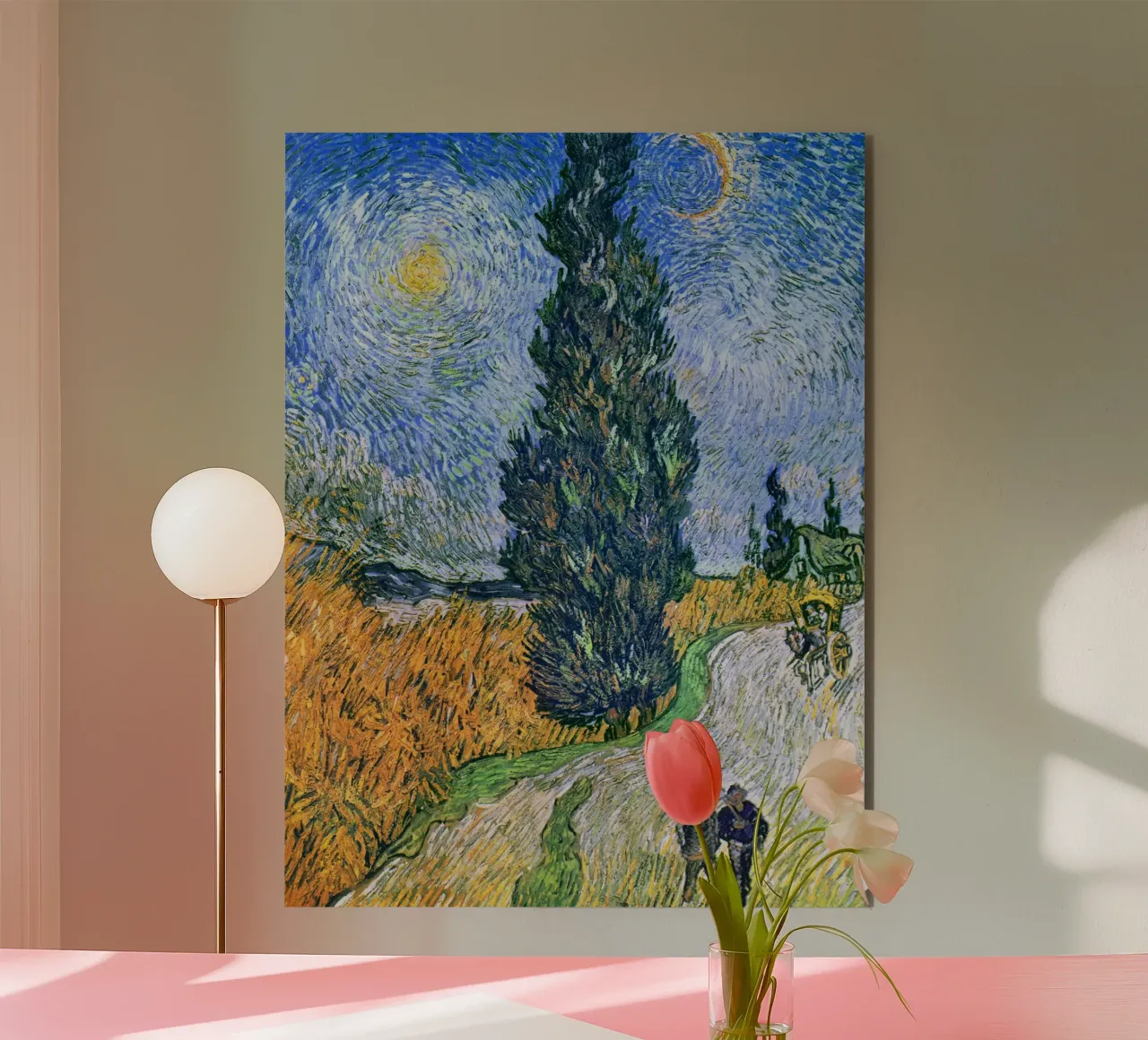 Vincent van Gogh - Strada con cipresso e stella (1890) alluminio dibond da Venus Art