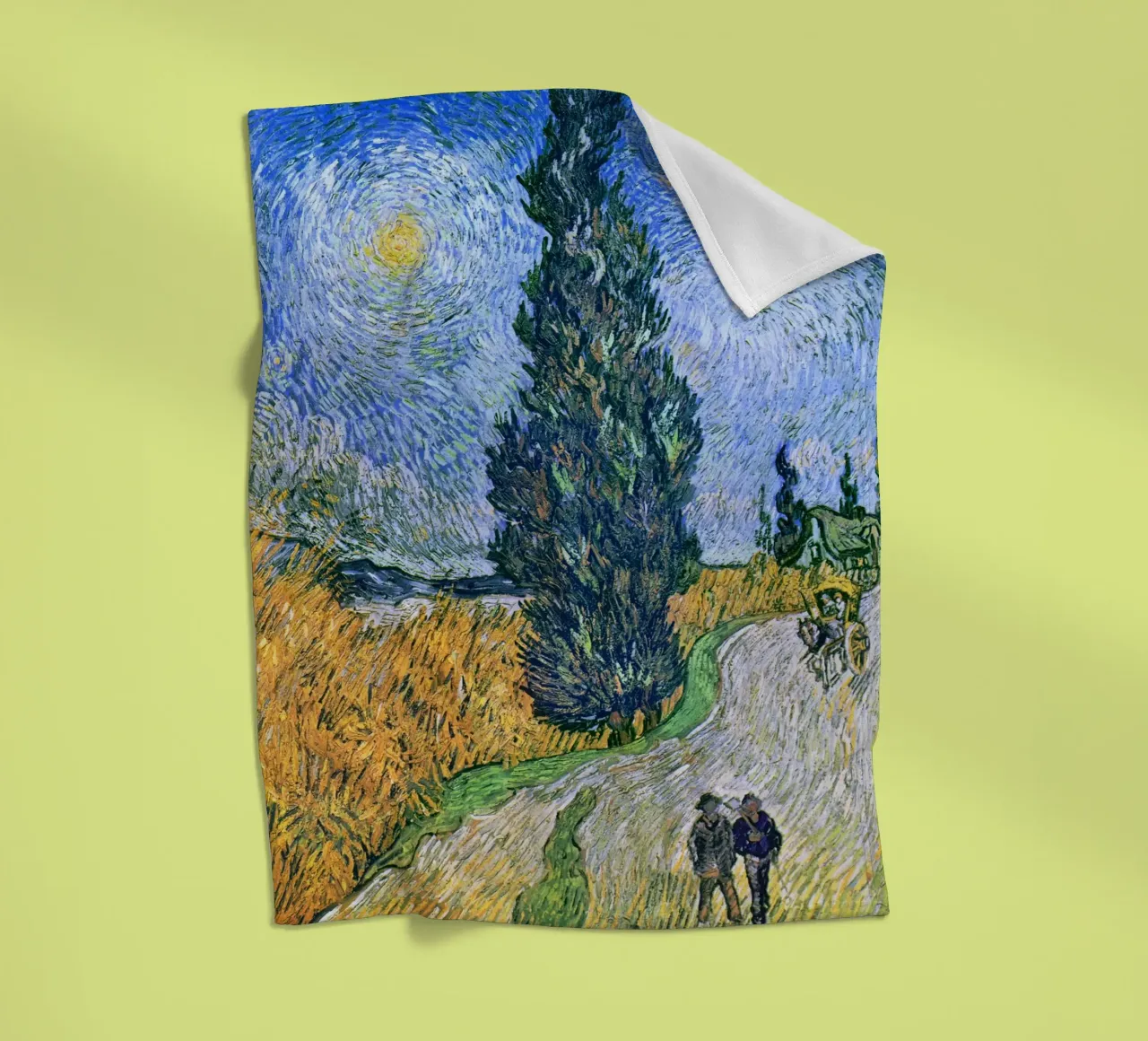 Vincent van Gogh - Strada con cipresso e stella (1890) coperta in pile da Venus Art