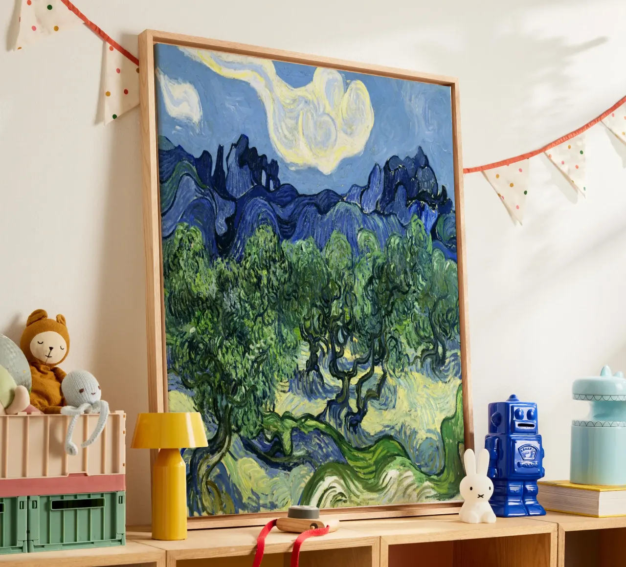 Vincent van Gogh's Olive Trees with the Alpilles in the Back tela con Cornice a cassetta da Venus Art
