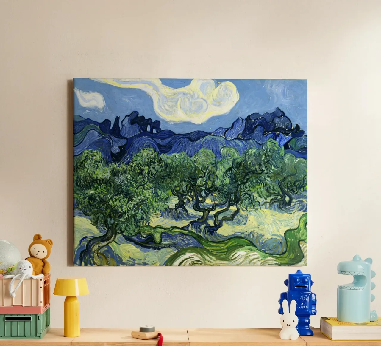 Vincent van Gogh's Olive Trees with the Alpilles in the Back tela con Cornice a cassetta da Venus Art