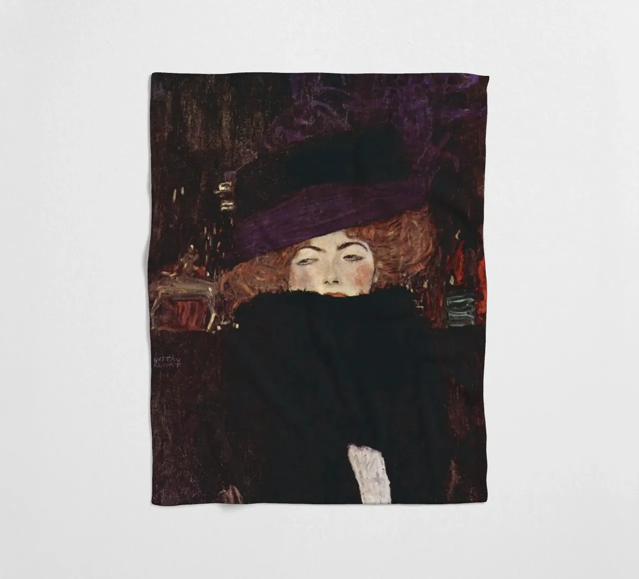 Dama con cappello e boa di piume di Gustav Klimt (1909) coperta in pile da Venus Art