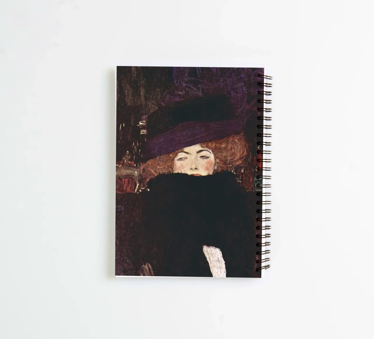 Gustav Klimt's Lady with Hat and Feather Boa (1909) spiral notebook by Venus Art