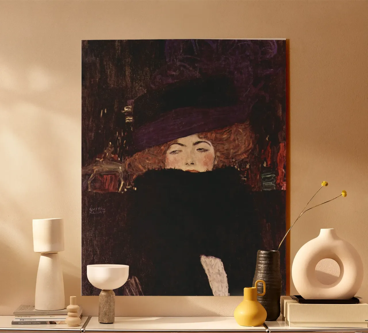 Dama con cappello e boa di piume di Gustav Klimt (1909) plexiglass da Venus Art