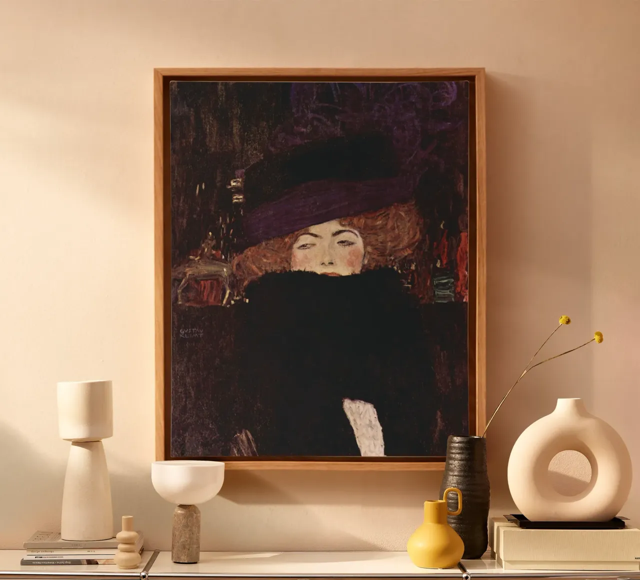 Dama con cappello e boa di piume di Gustav Klimt (1909) tela da Venus Art