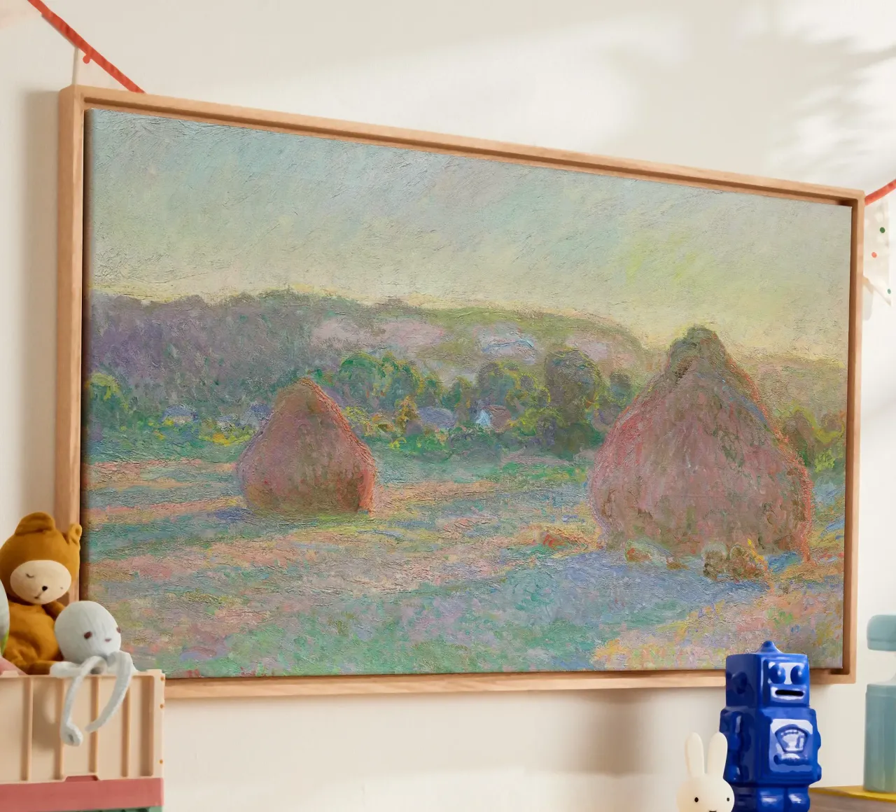 Stacks of Wheat, End of Summer (1890–1891) by Claude Monet. canvas with Floater frame by Monet Art Prints