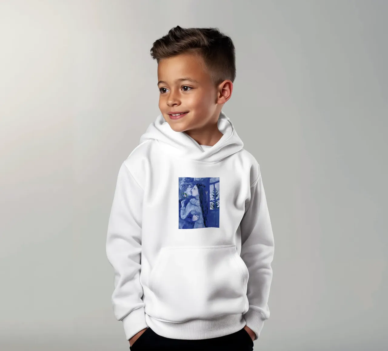 Marc Chagall De kus (geliefden in blauw) kinder hoodie van Kunze Gallery